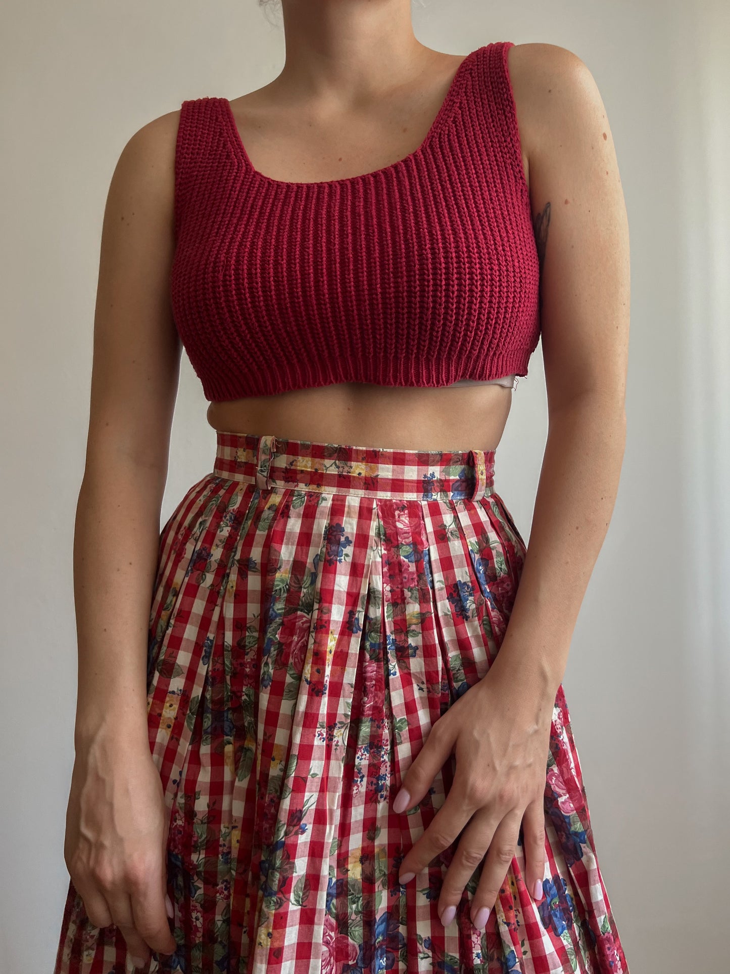 Crop top in cotone bordeaux