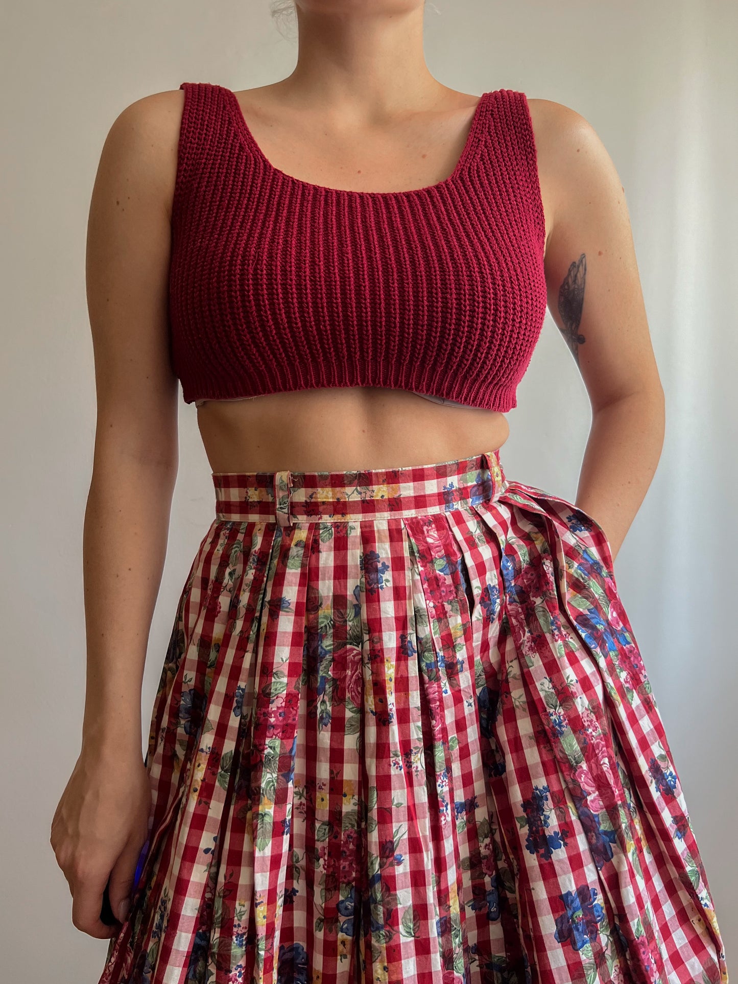 Crop top in cotone bordeaux