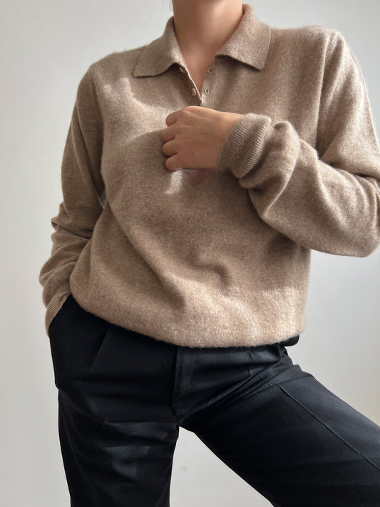 Polo beige in 100% cashmere