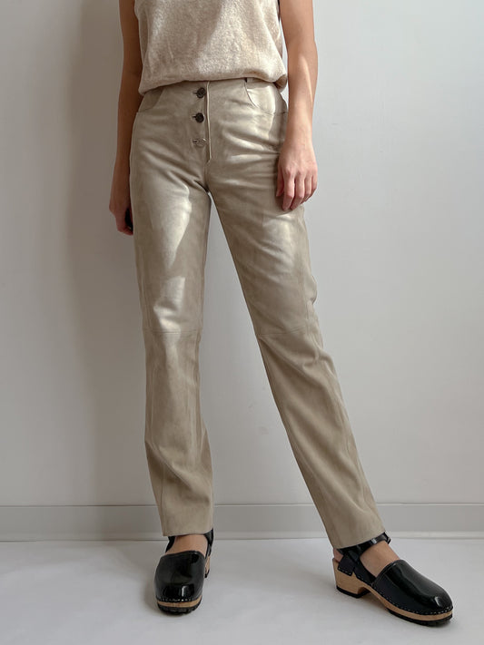 Pantaloni in suede color sabbia