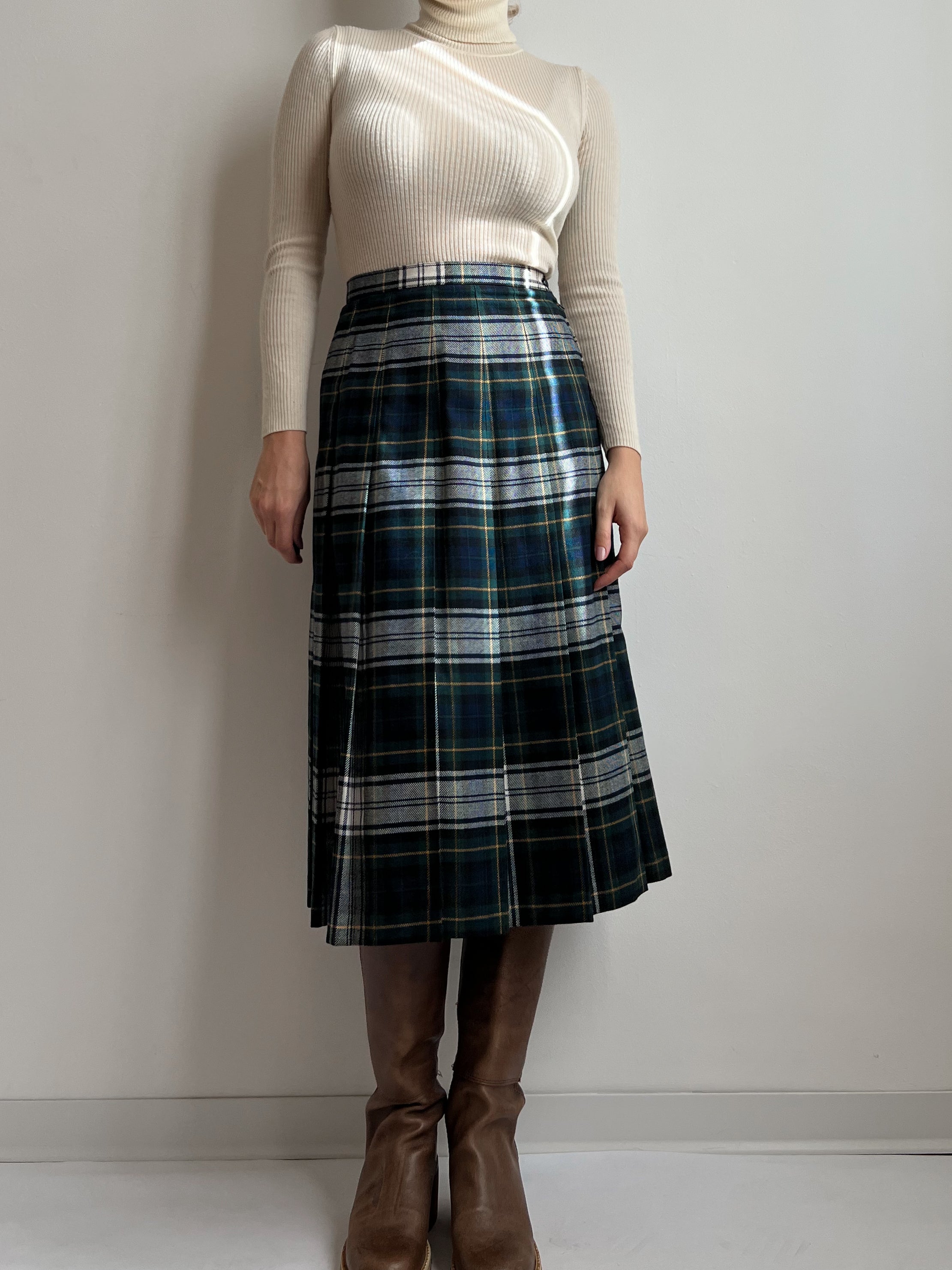 Gonna a pieghe in lana tartan