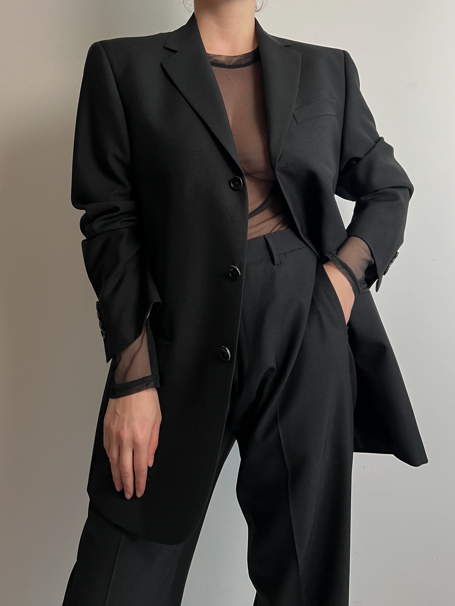 Gai Mattiolo black shimmer suit