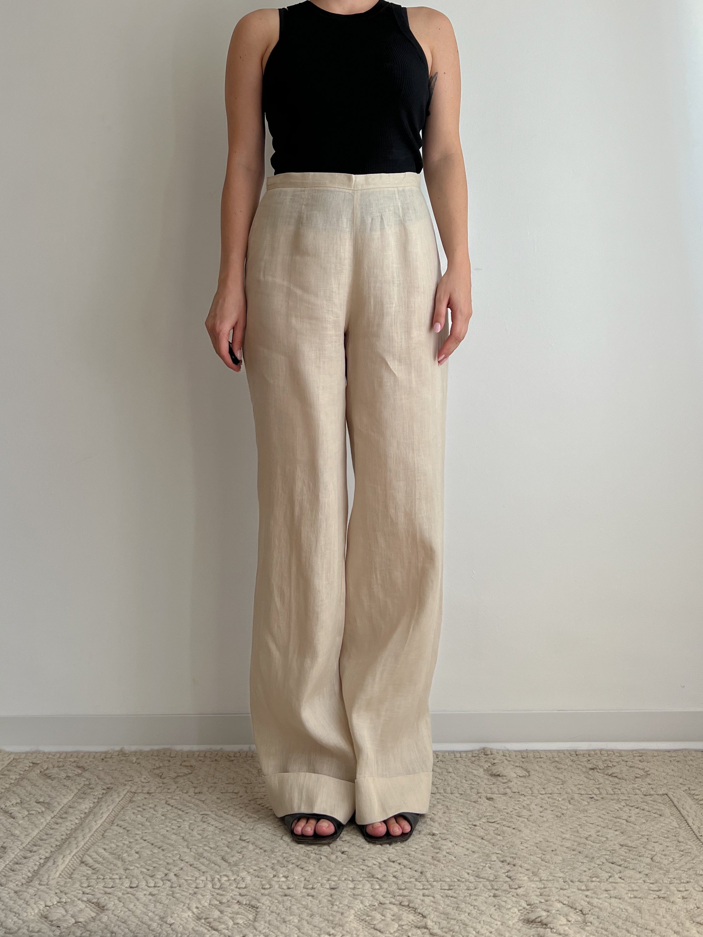 Pantaloni beige in lino