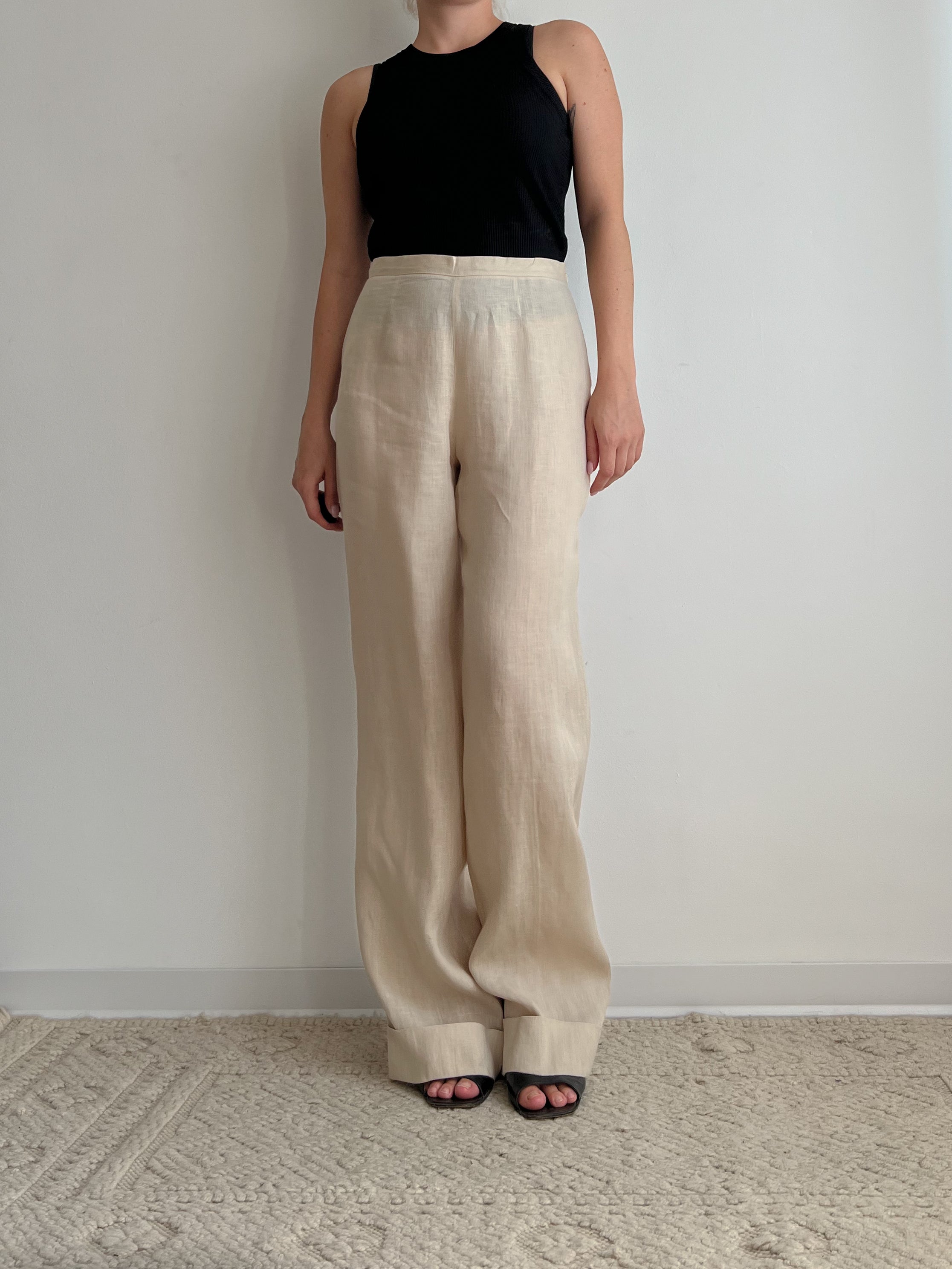 Pantaloni beige in lino