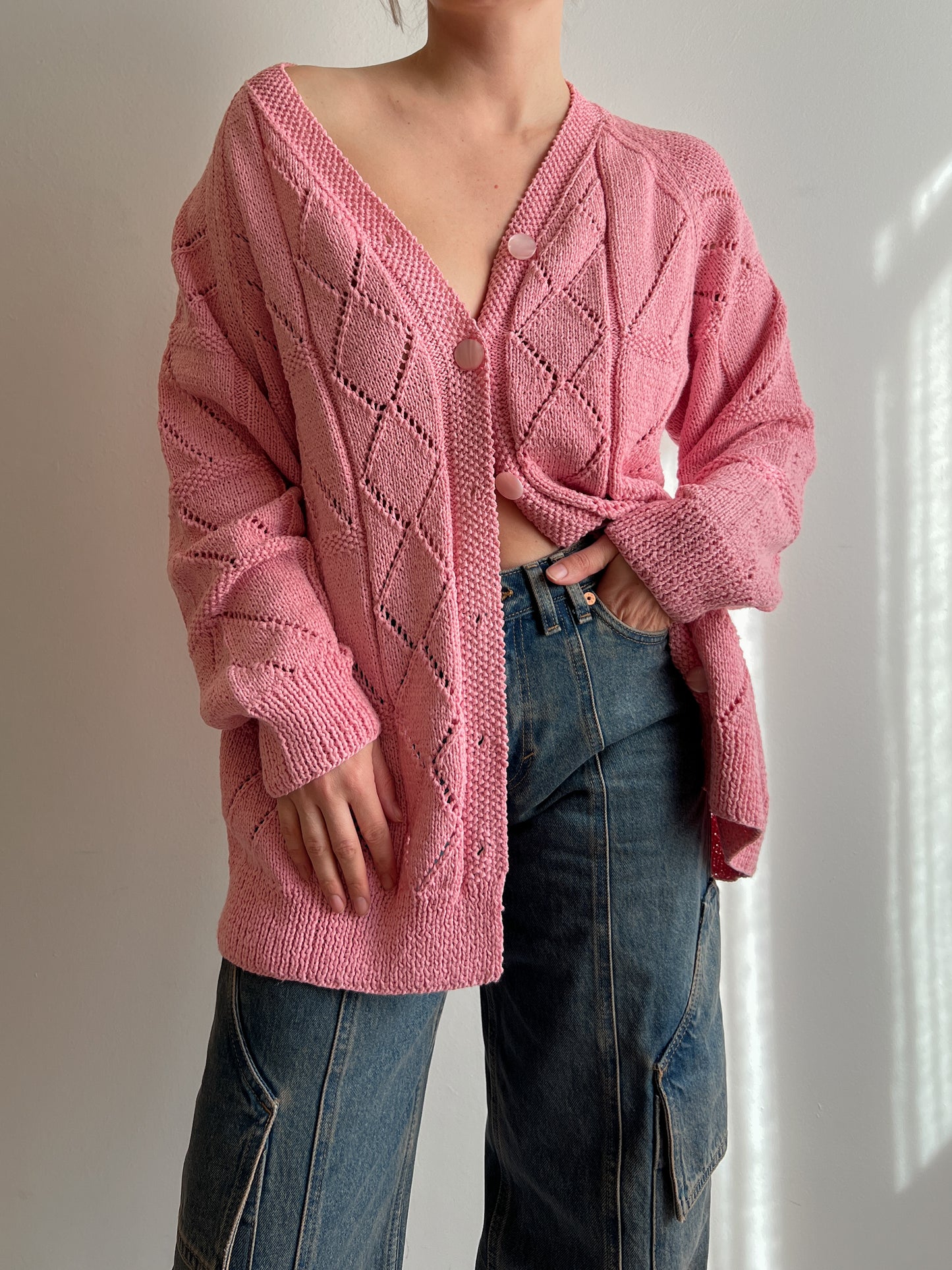 Pure cotton embroidered pink cardigan