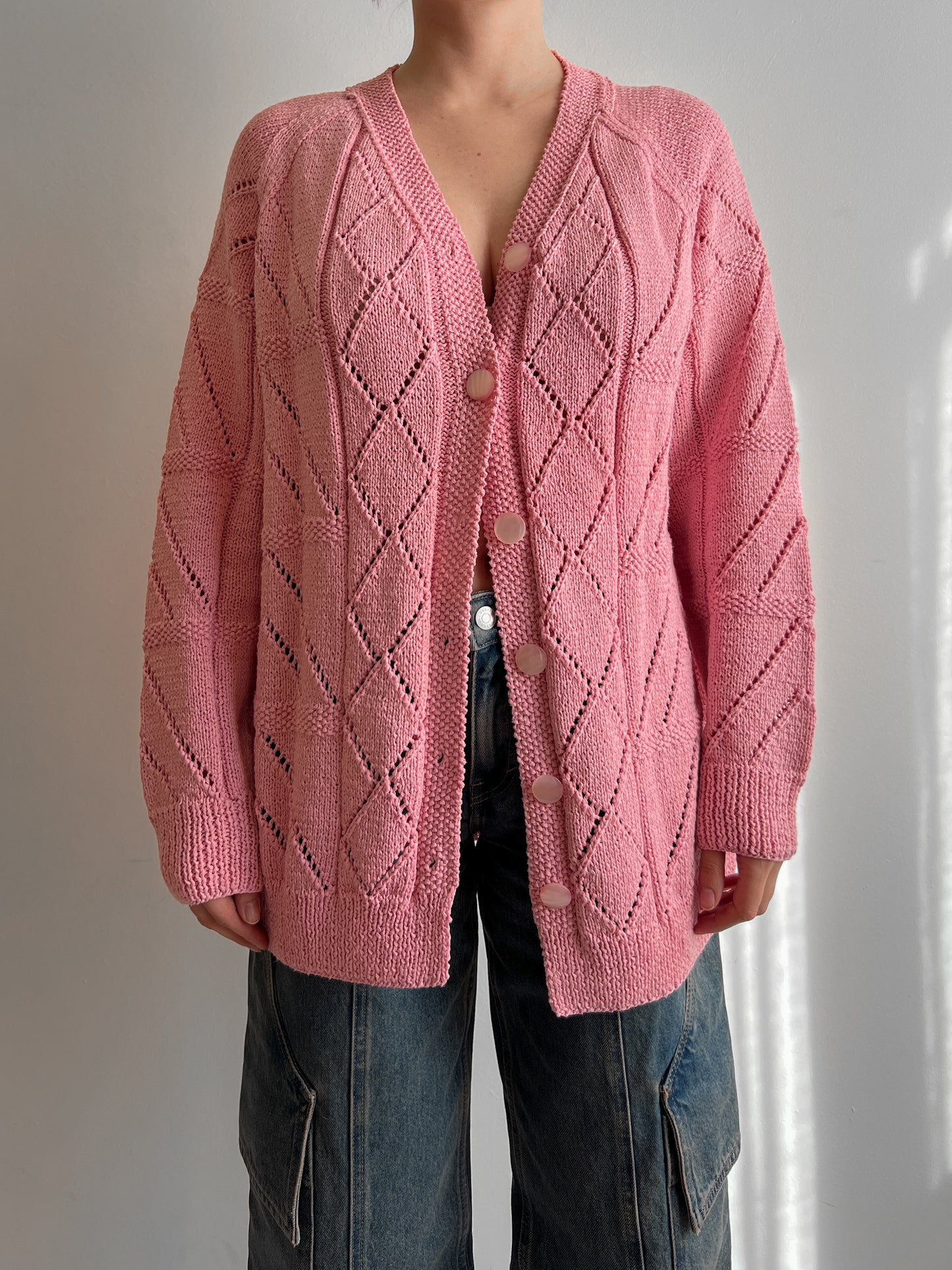 Pure cotton embroidered pink cardigan