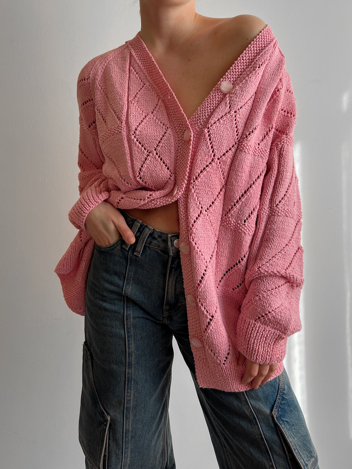 Pure cotton embroidered pink cardigan