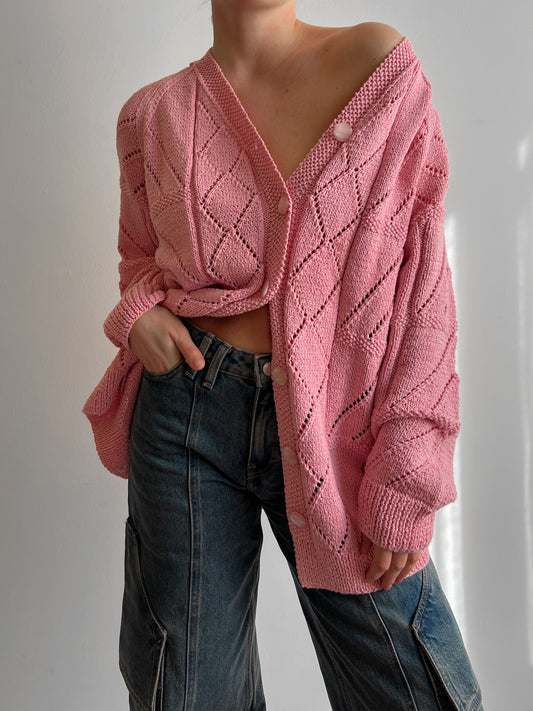 Pure cotton embroidered pink cardigan