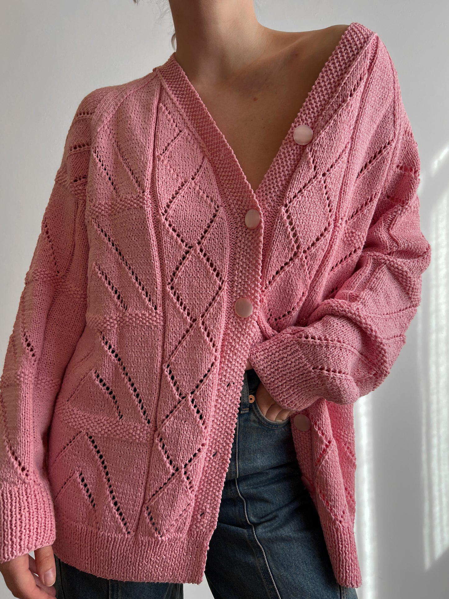 Pure cotton embroidered pink cardigan