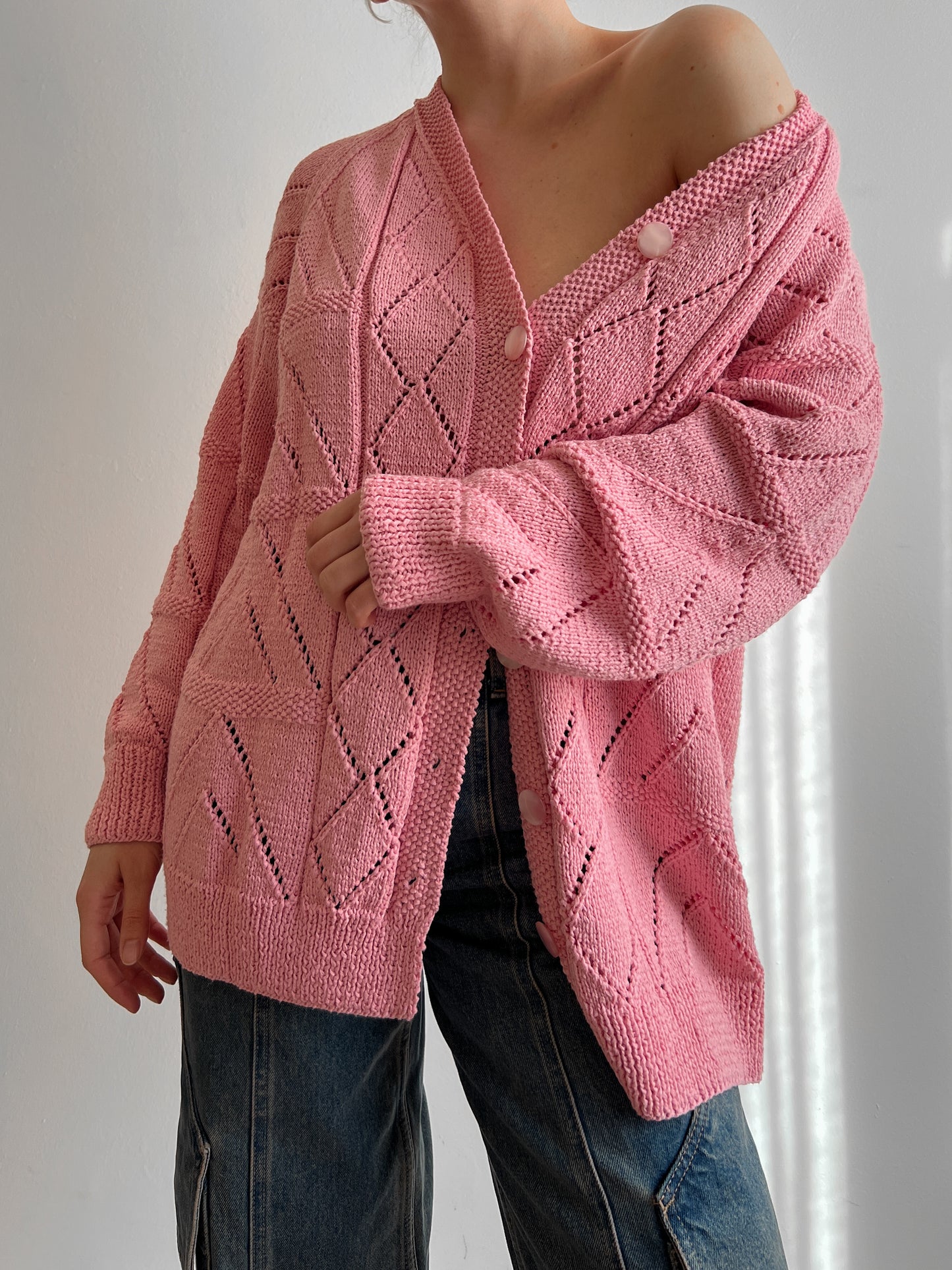 Pure cotton embroidered pink cardigan