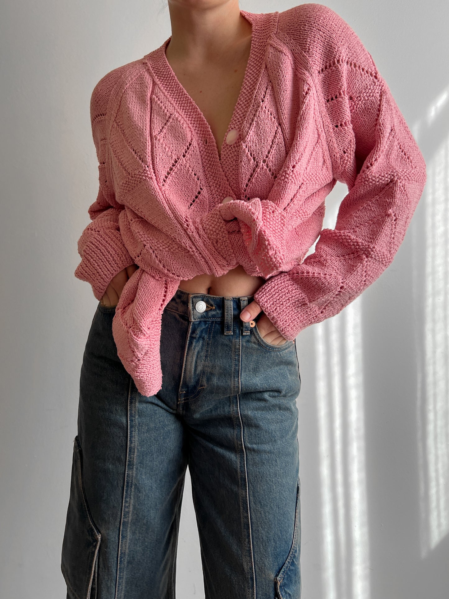 Pure cotton embroidered pink cardigan