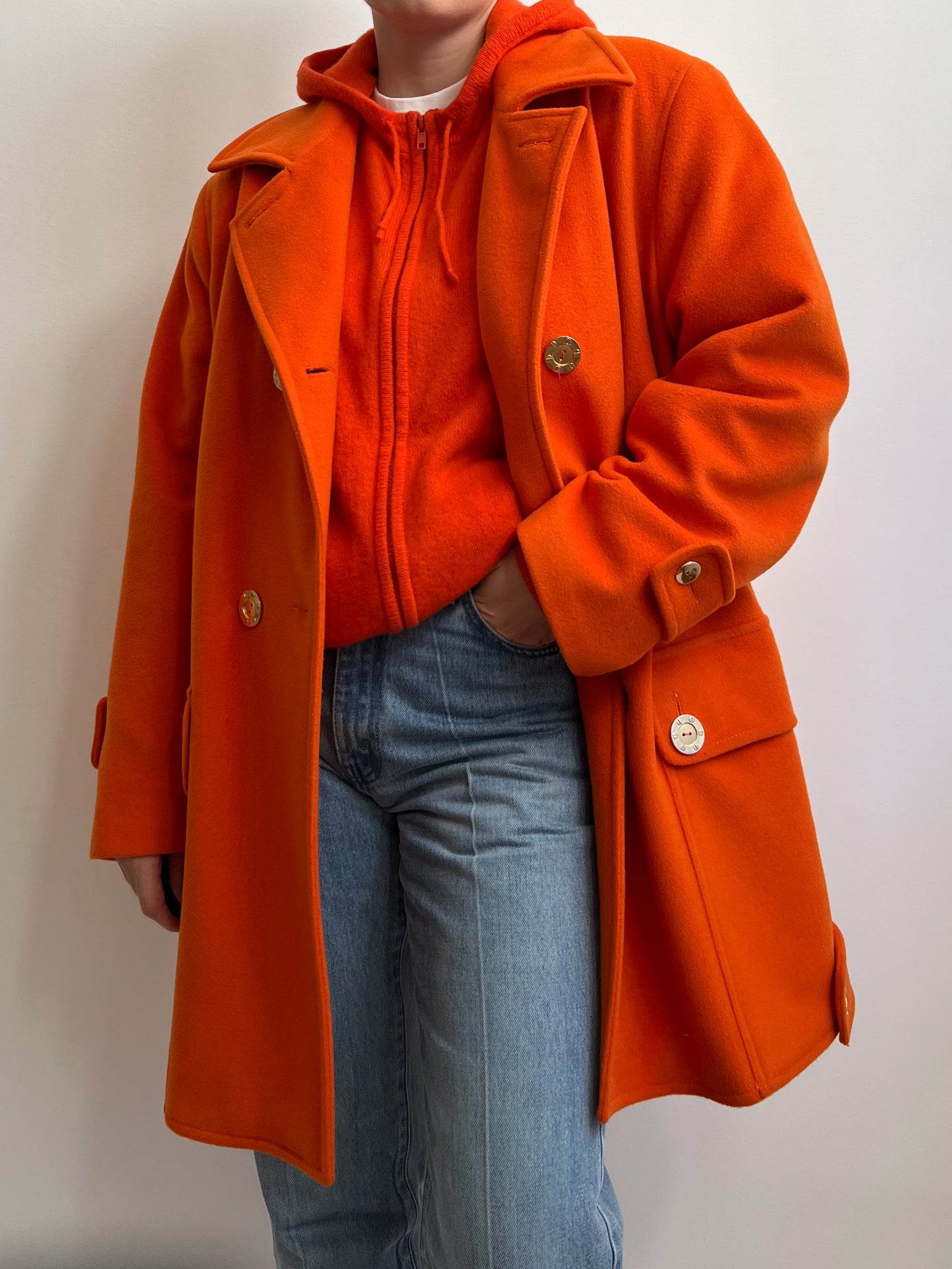 Vintage wool and angora caban orange coat