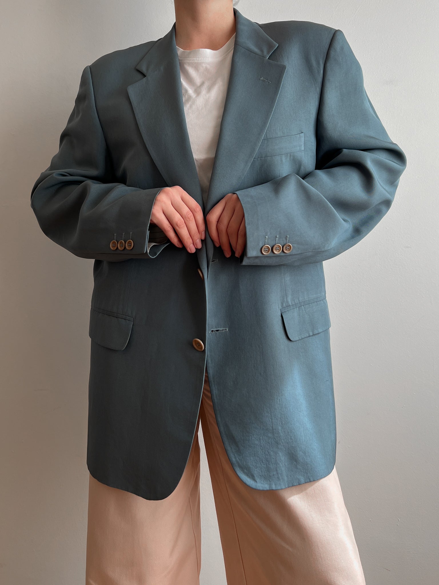 Silk and viscose azure blazer