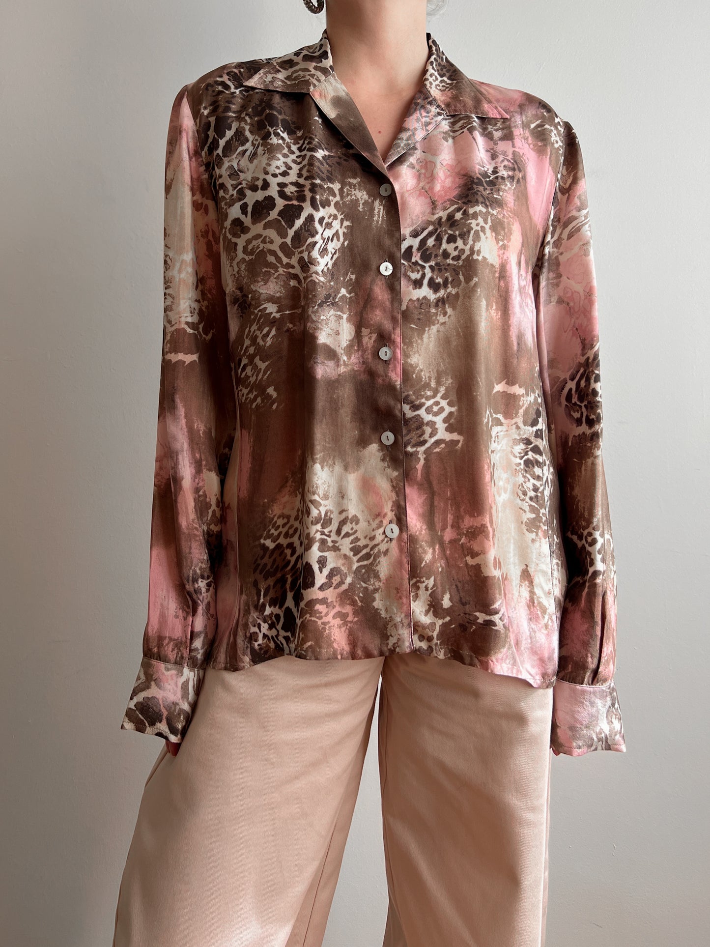 Pure viscose pink and brown blouse