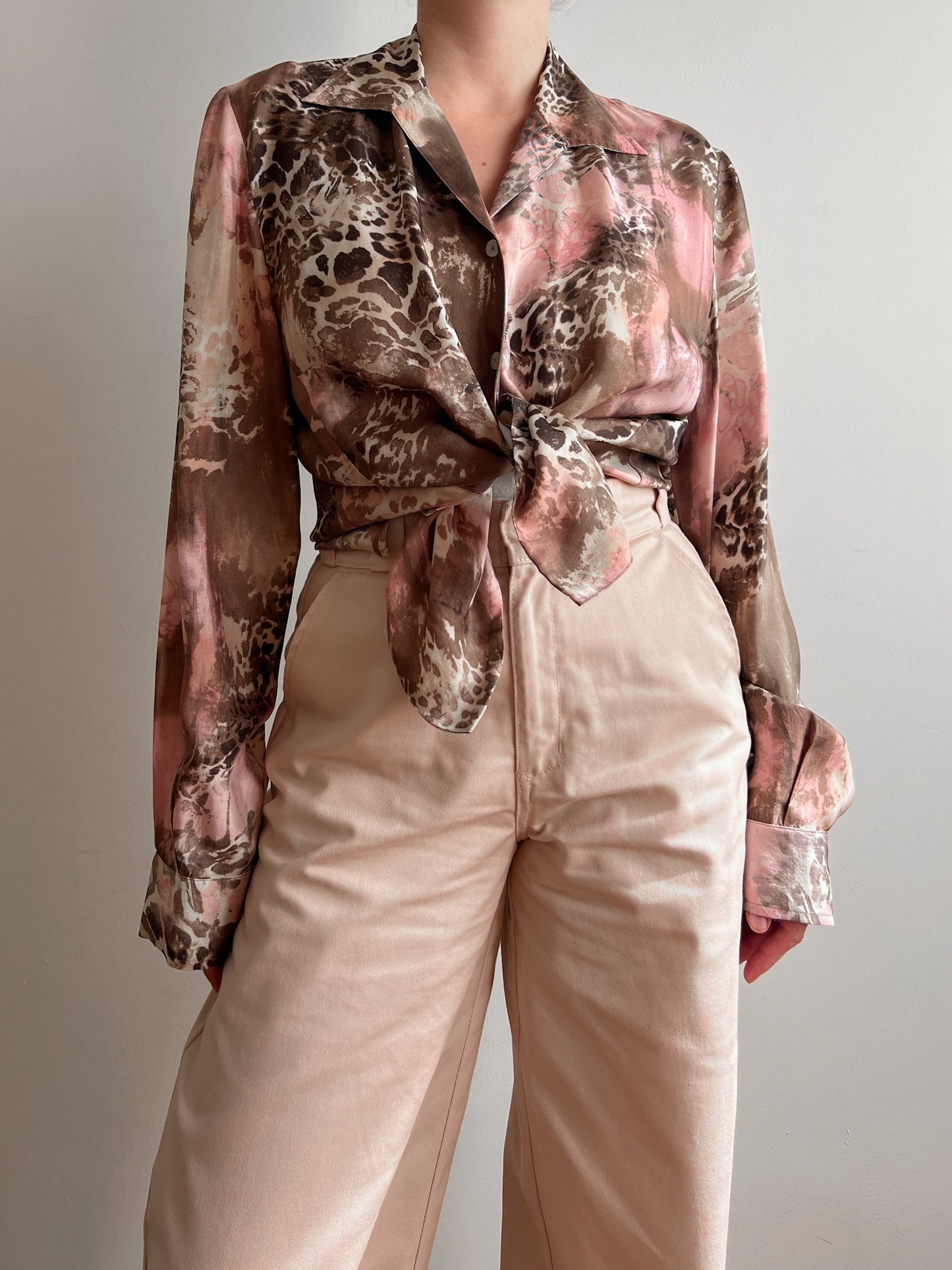 Pure viscose pink and brown blouse