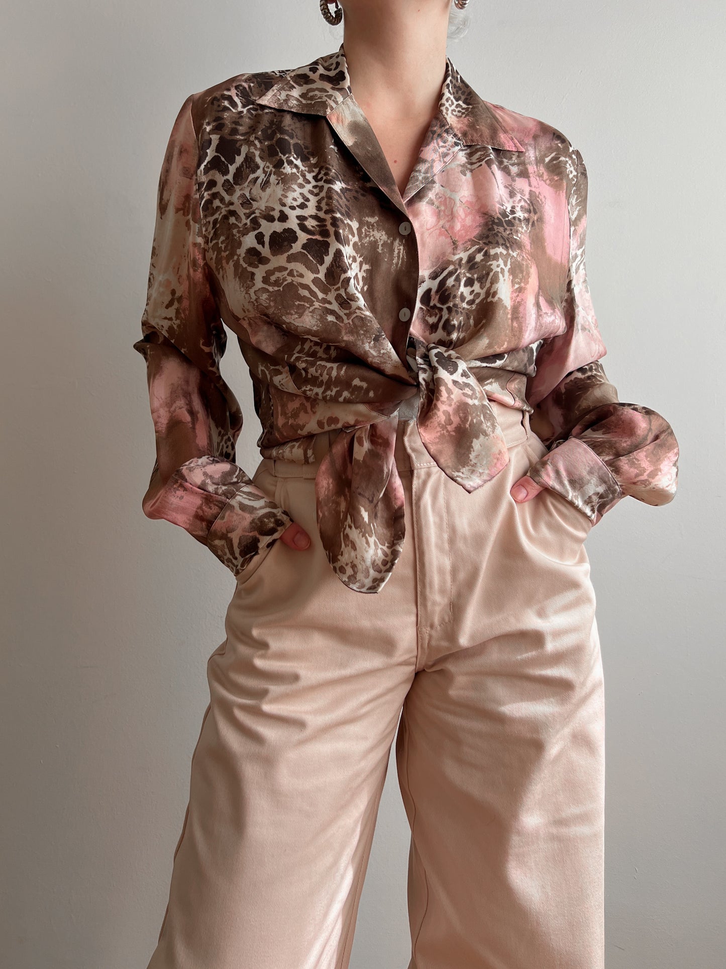 Pure viscose pink and brown blouse