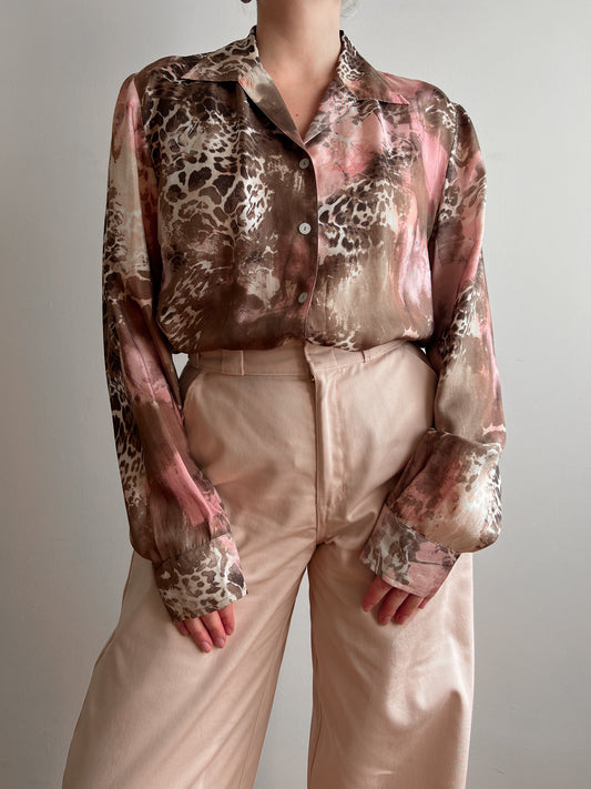 Pure viscose pink and brown blouse