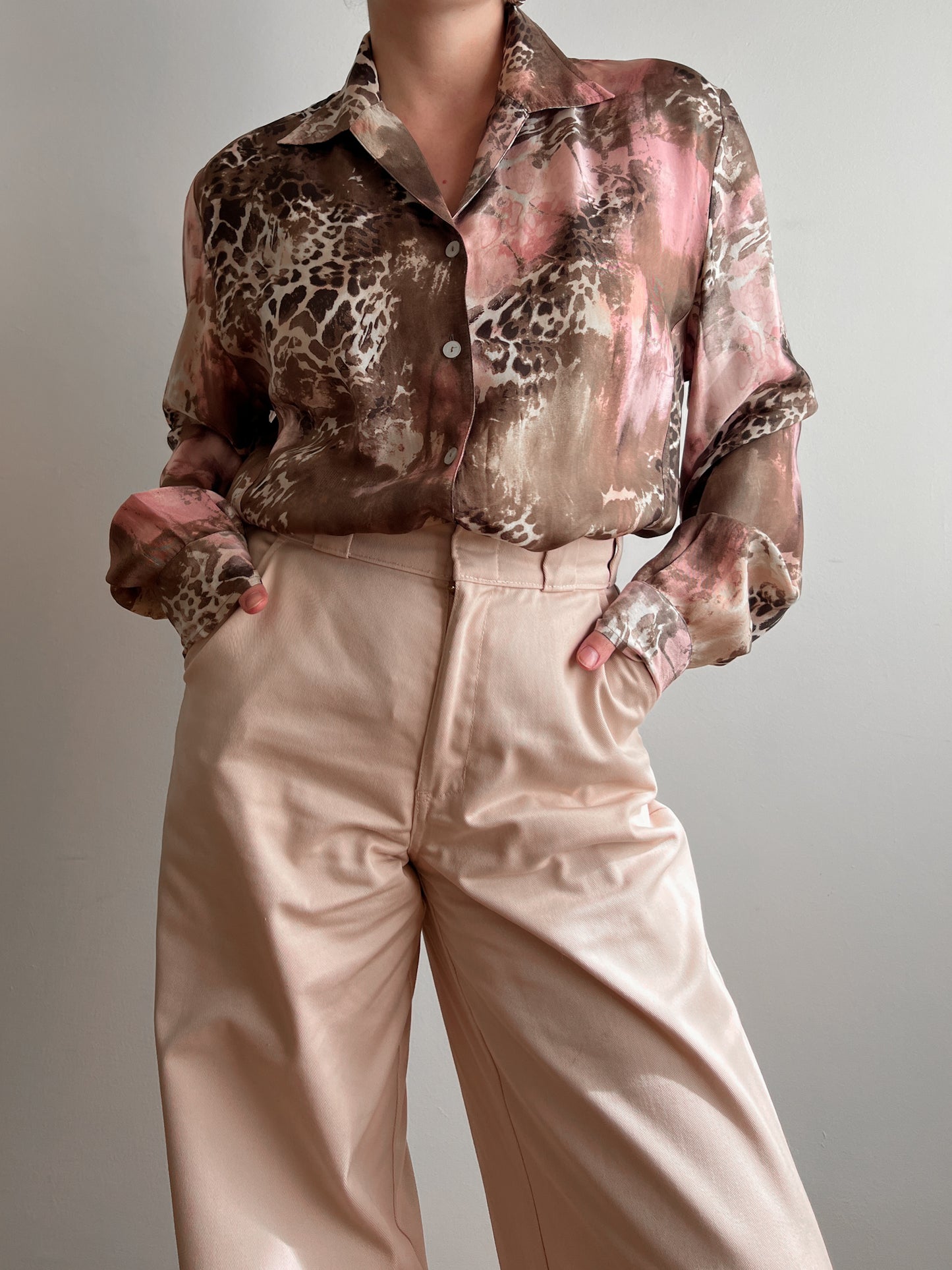 Pure viscose pink and brown blouse