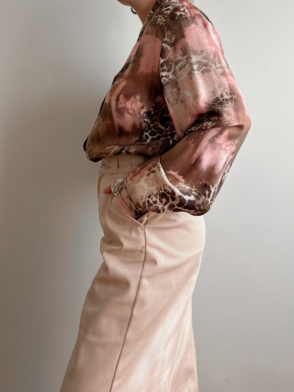 Pure viscose pink and brown blouse