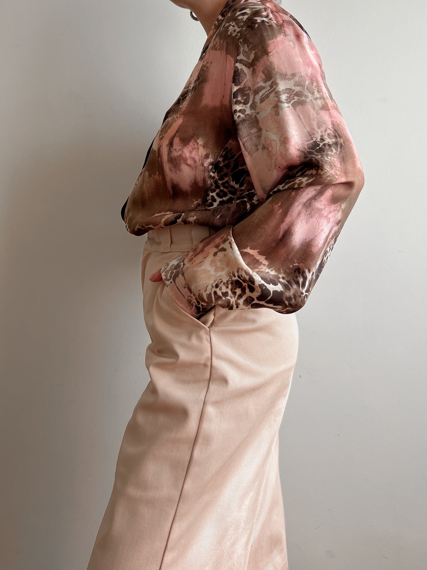 Pure viscose pink and brown blouse