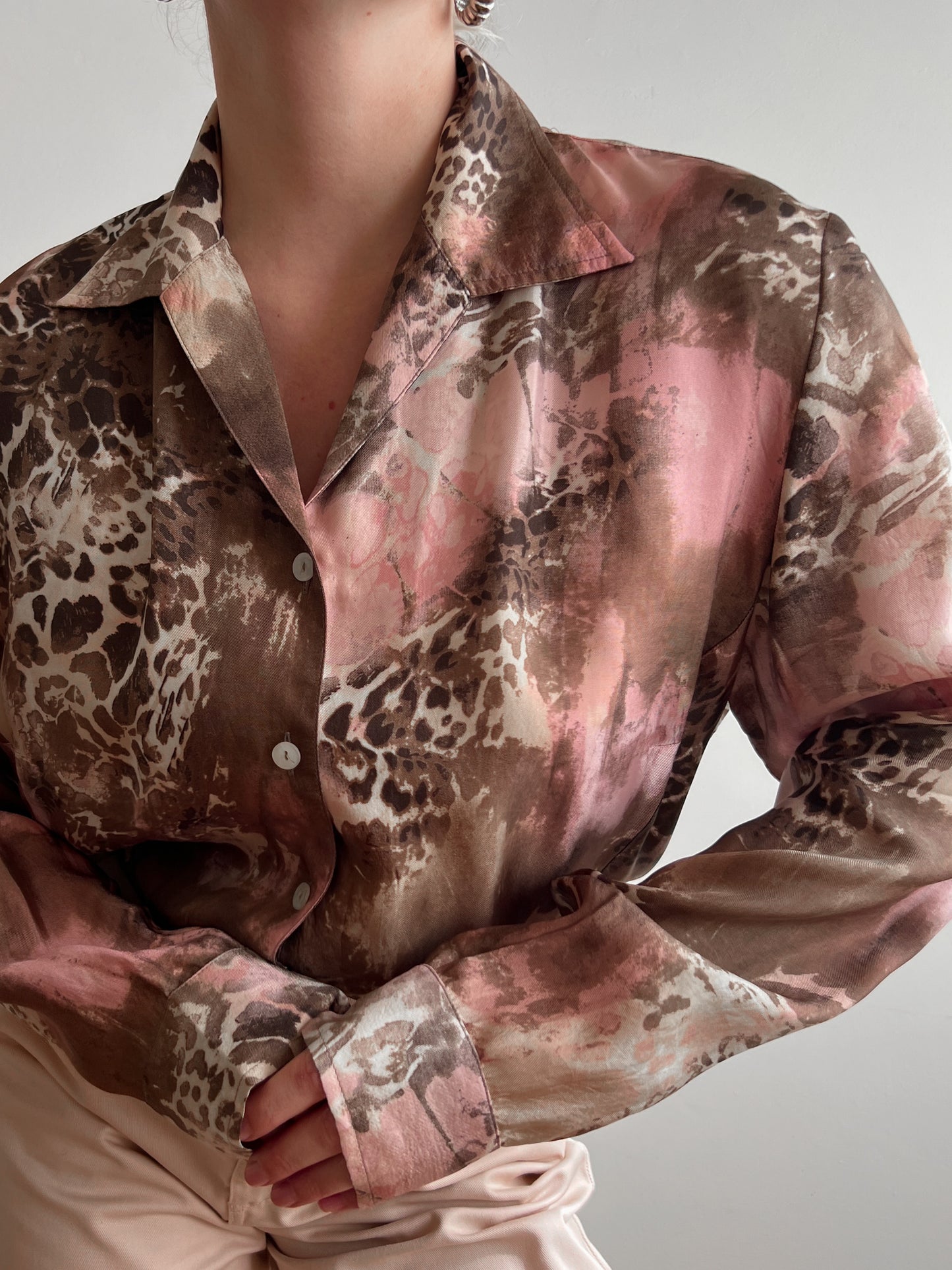 Pure viscose pink and brown blouse