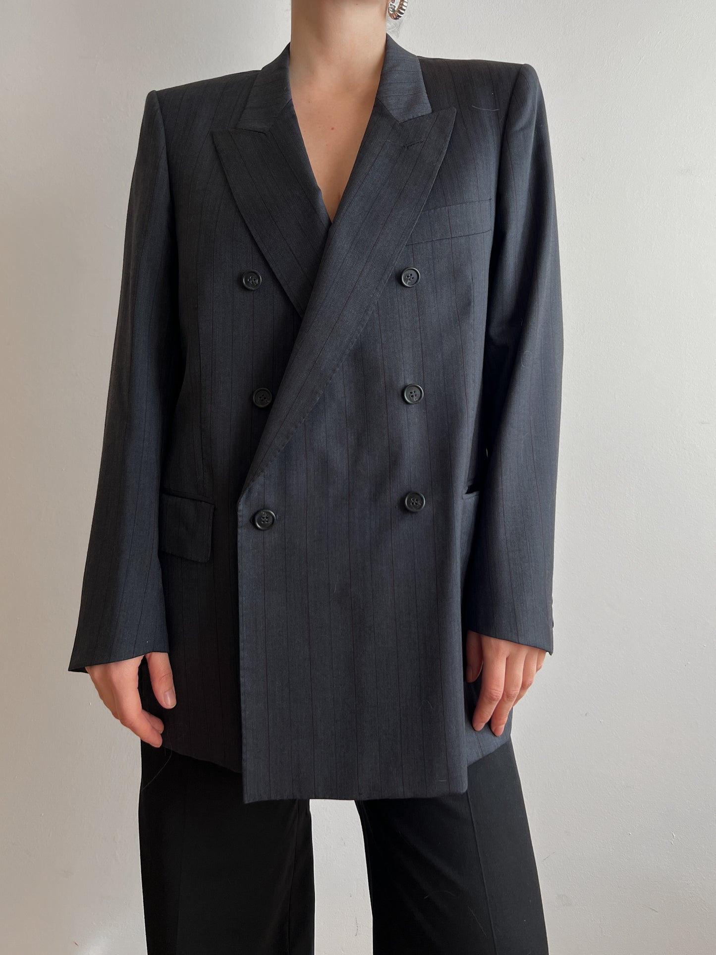 Pure wool pinstripe blue grey blazer