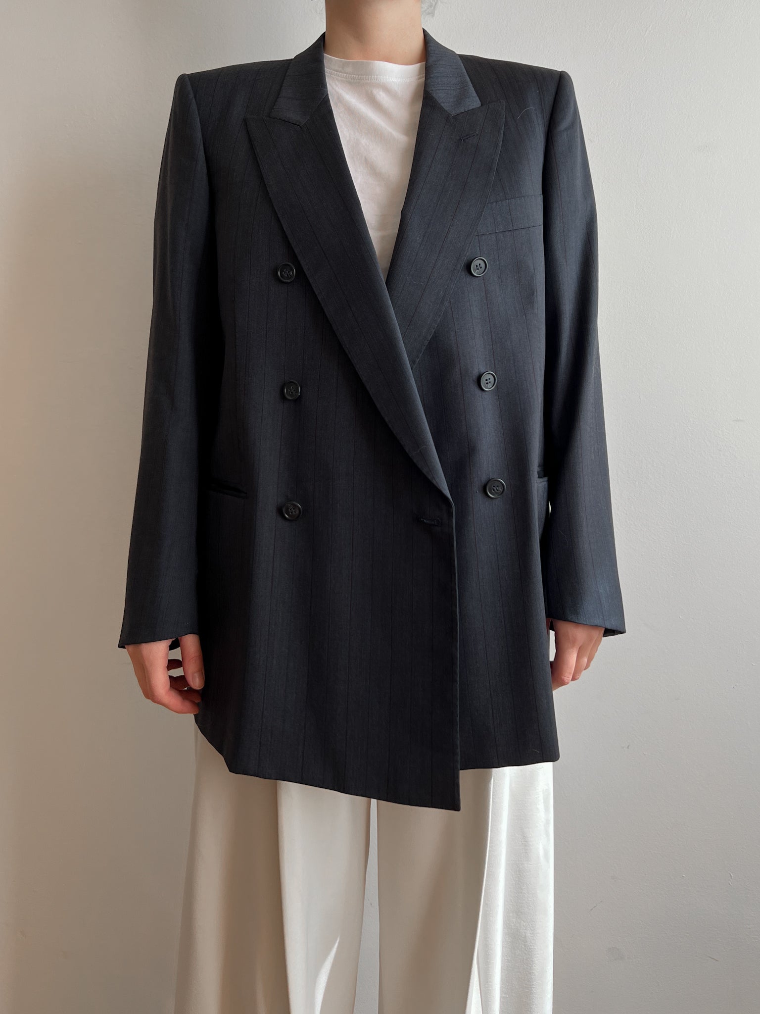 Pure wool pinstripe blue grey blazer