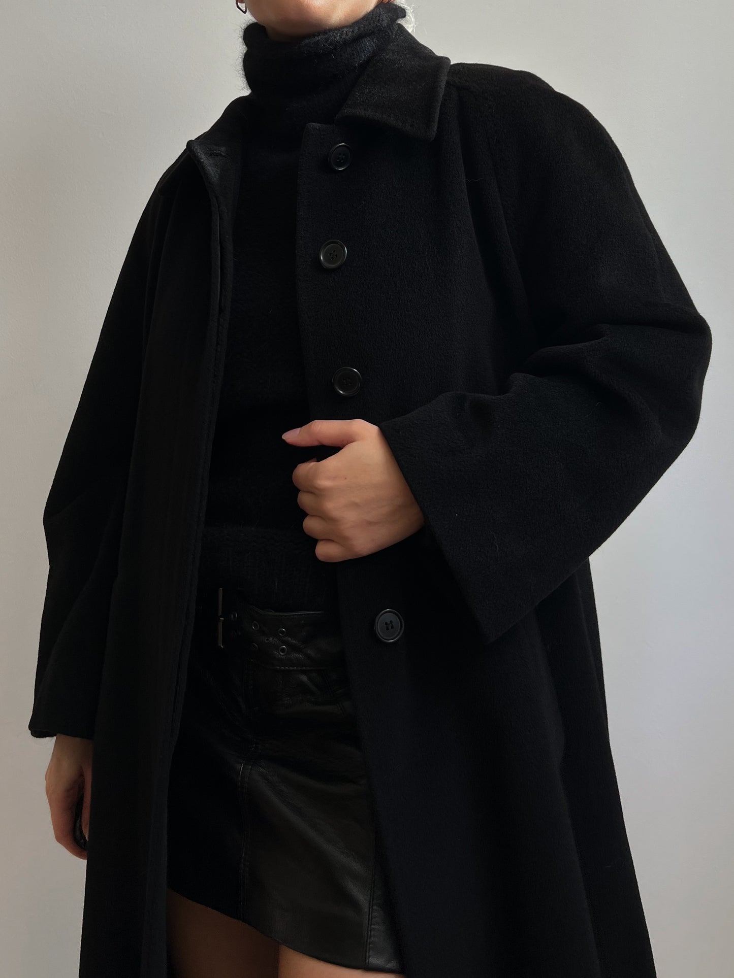 Vintage Piacenza pure wool black long coat