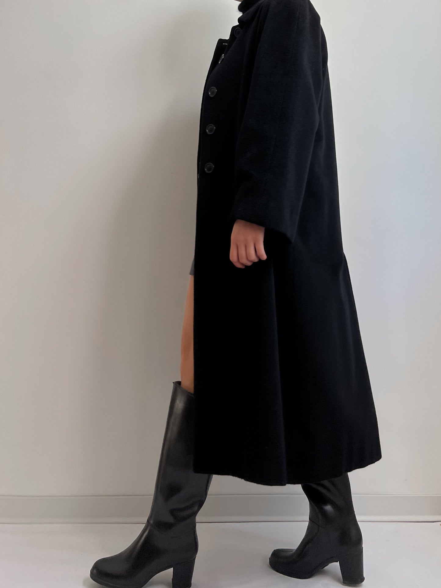 Vintage Piacenza pure wool black long coat