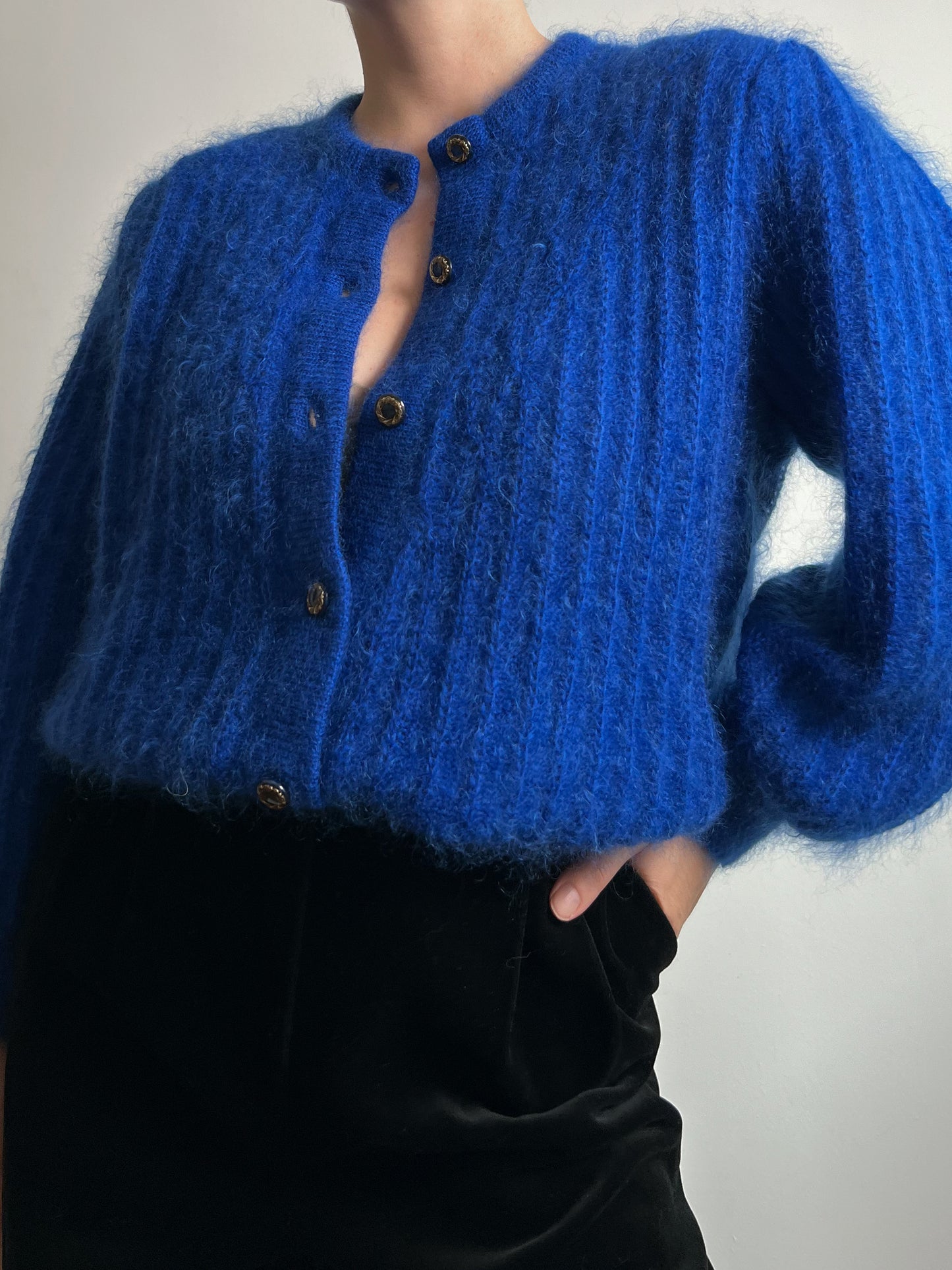 Super kid mohair blue cardigan