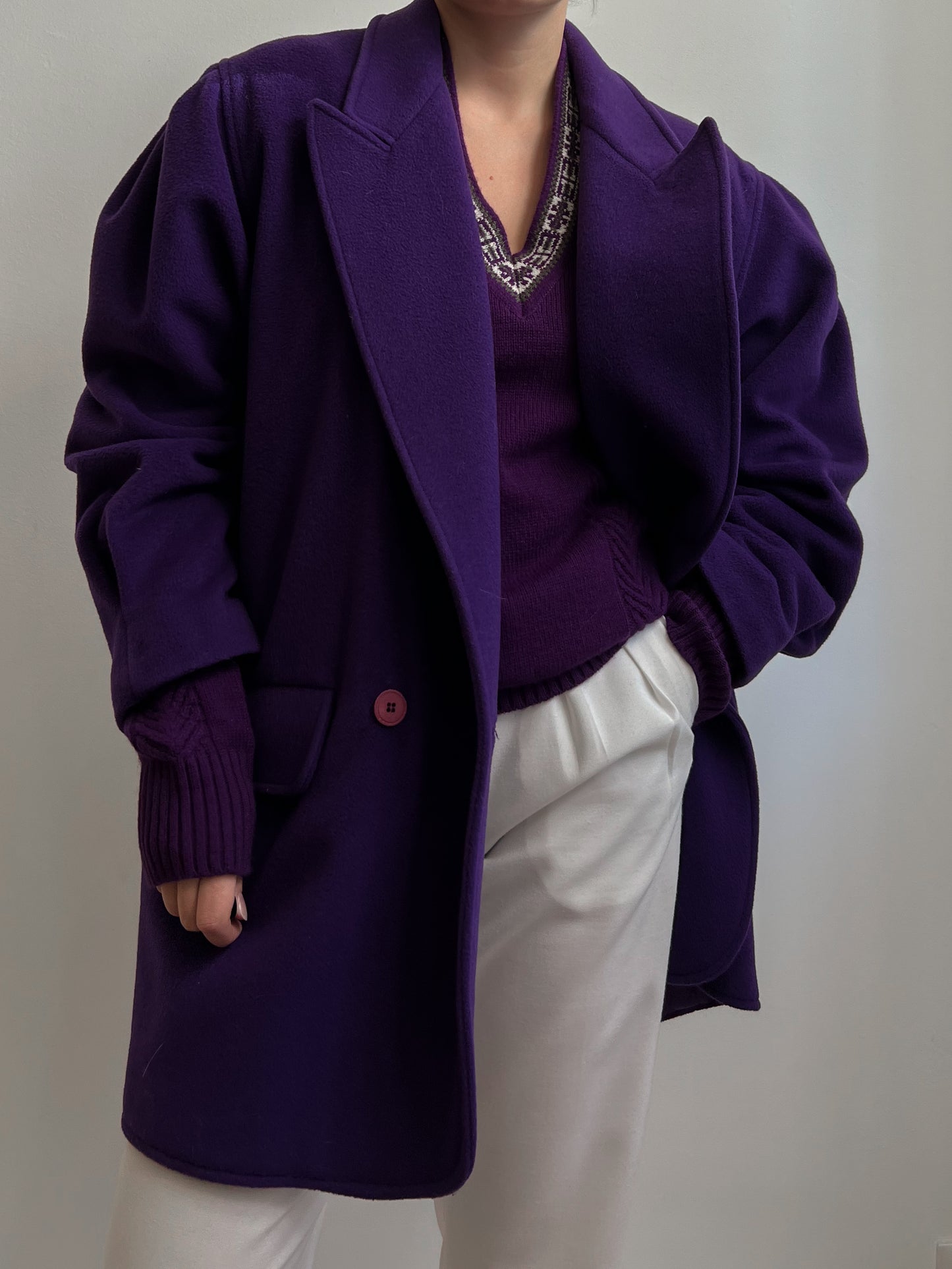 Vintage wool and cashmere caban purple coat