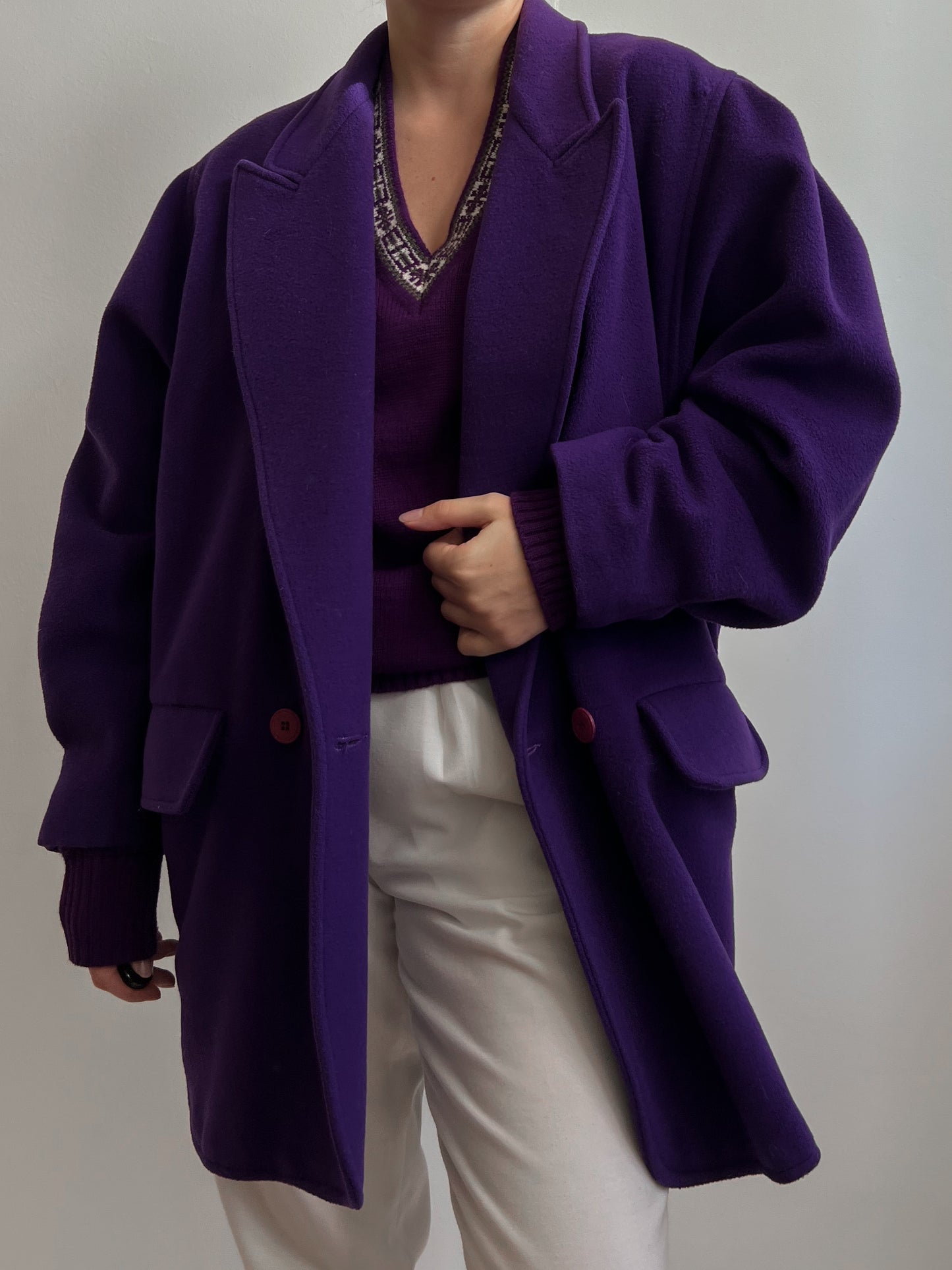 Vintage wool and cashmere caban purple coat