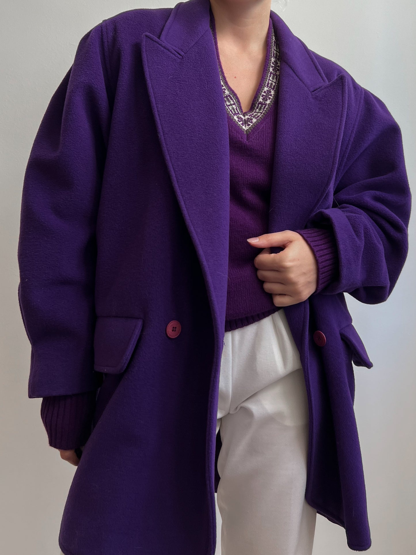 Vintage wool and cashmere caban purple coat