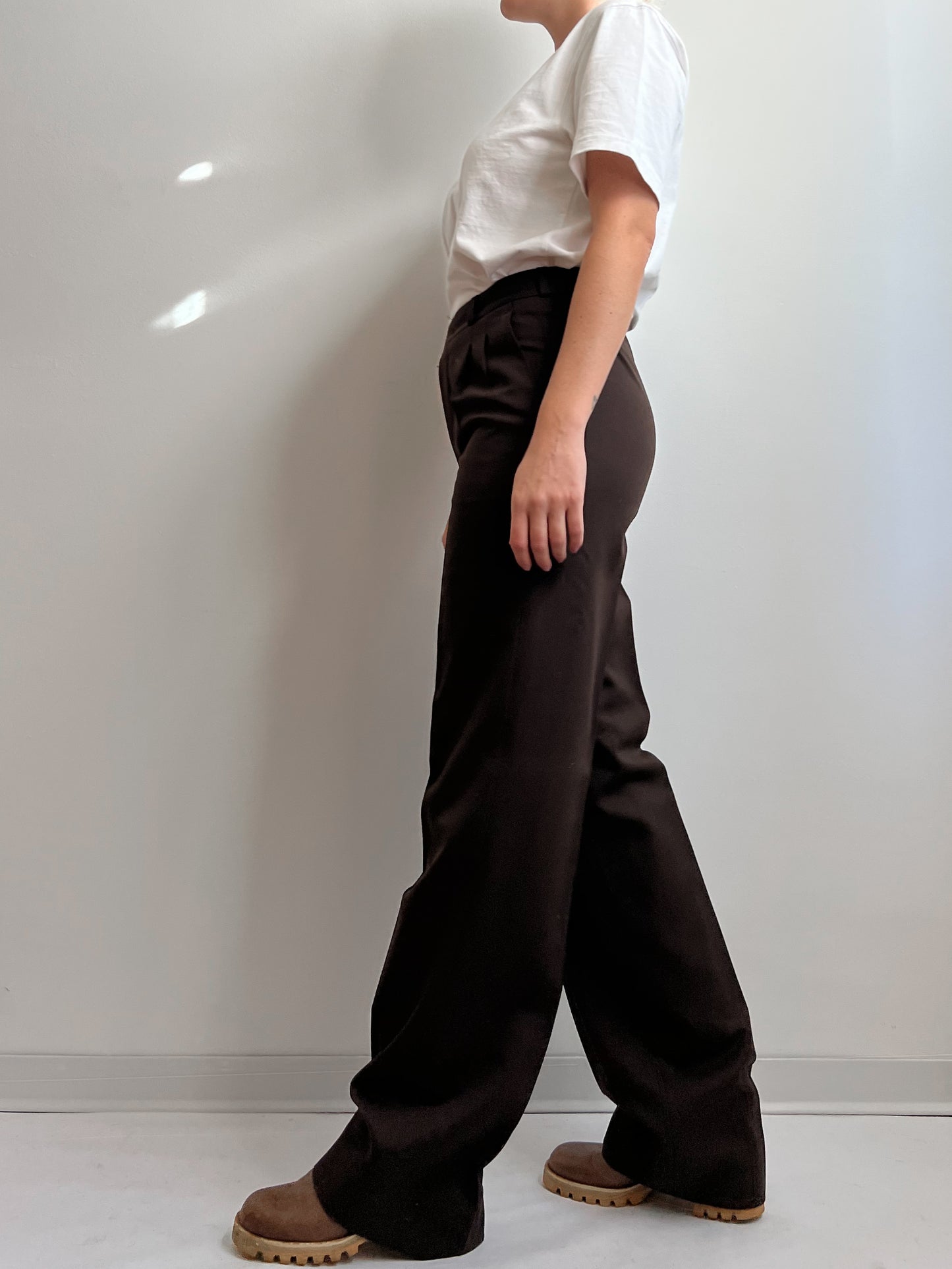 Vintage pure wool tailored pleated chocolate pants