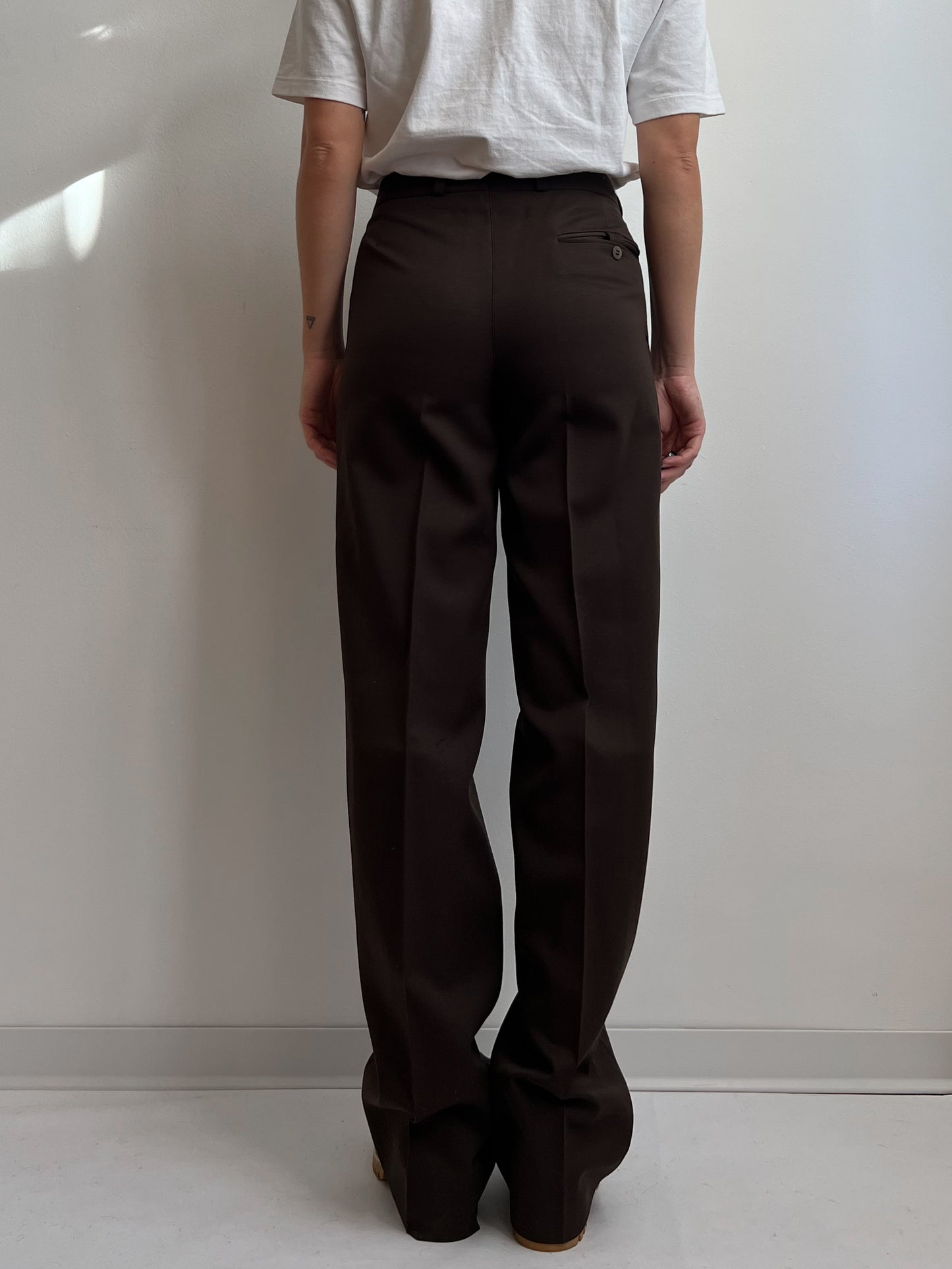 Vintage pure wool tailored pleated chocolate pants