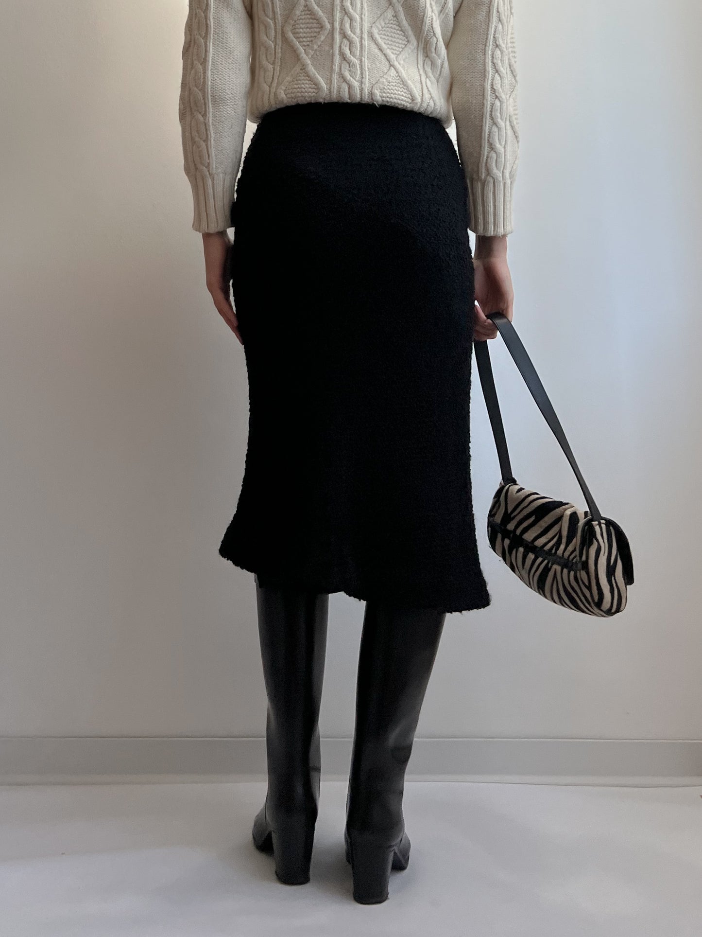 Marella bouclè wool and viscose black midi skirt