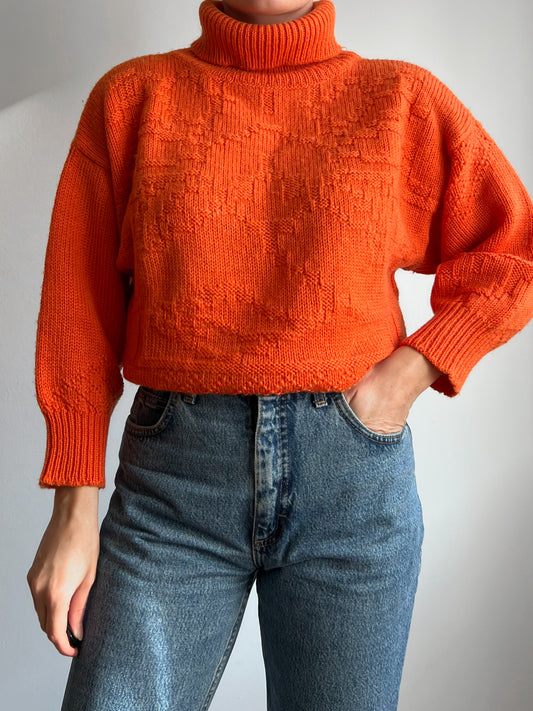 Vintage pure wool orange turtleneck pull