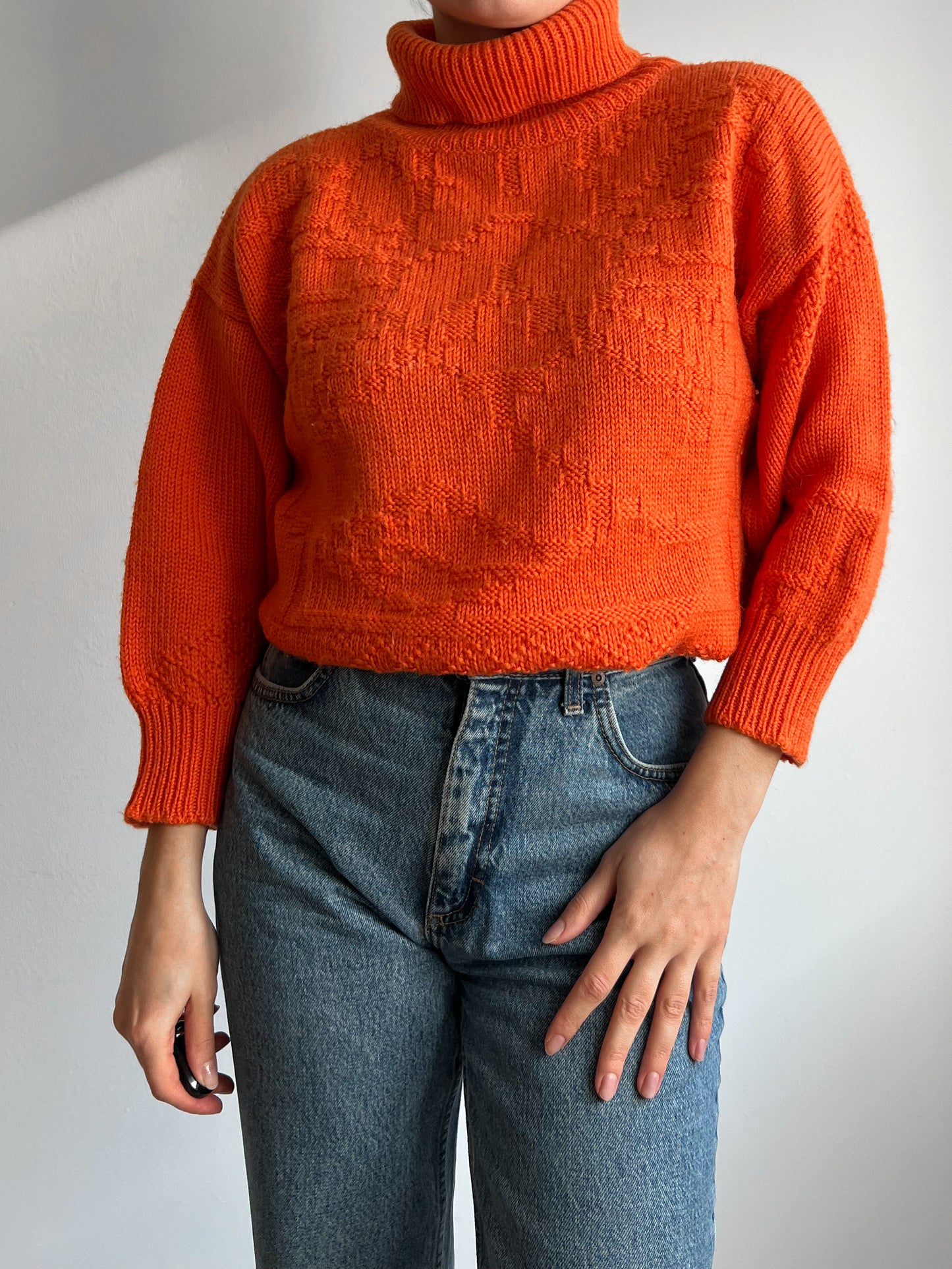 Vintage pure wool orange turtleneck pull