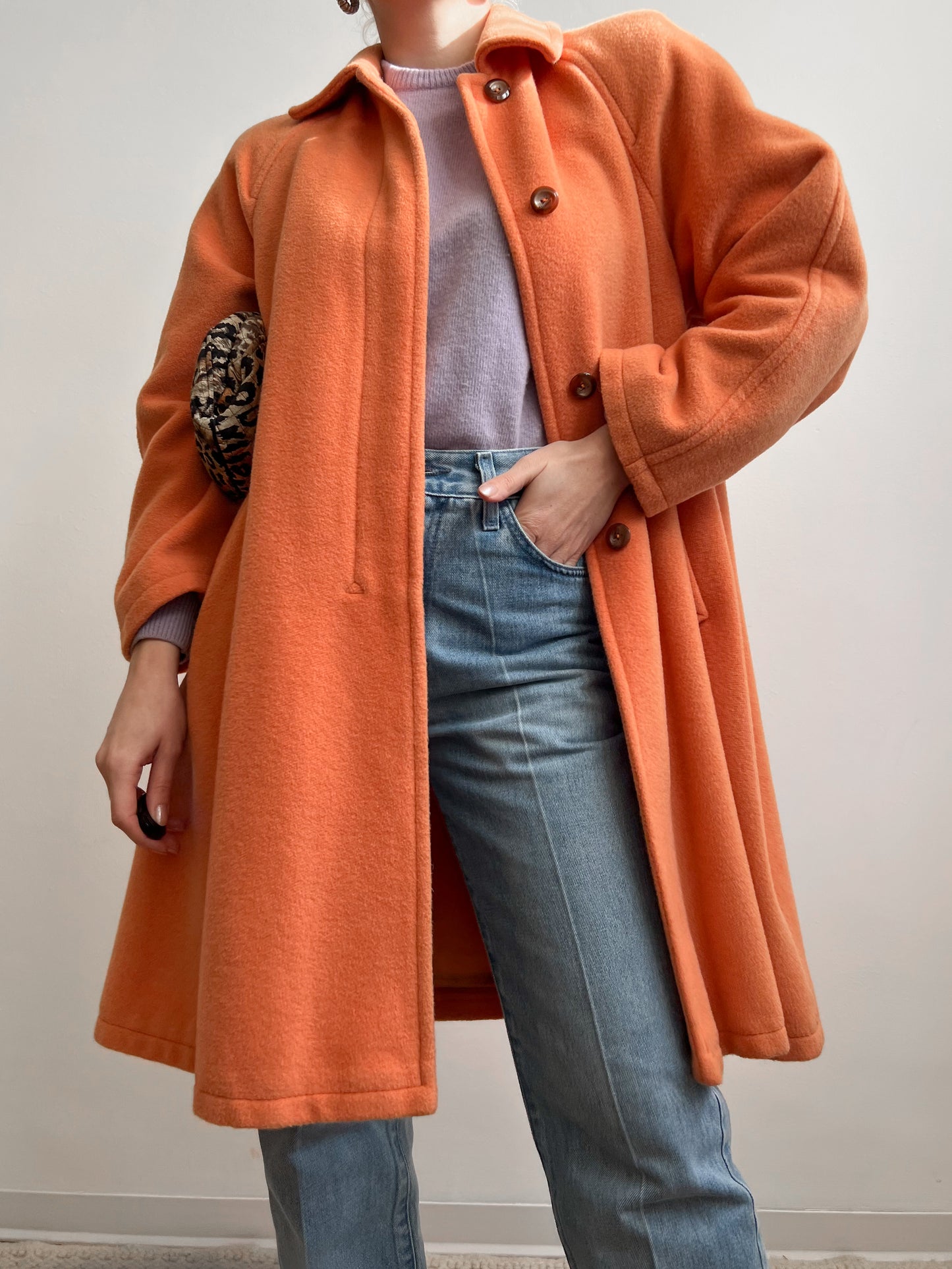 Cappotto arancione in mohair e lana