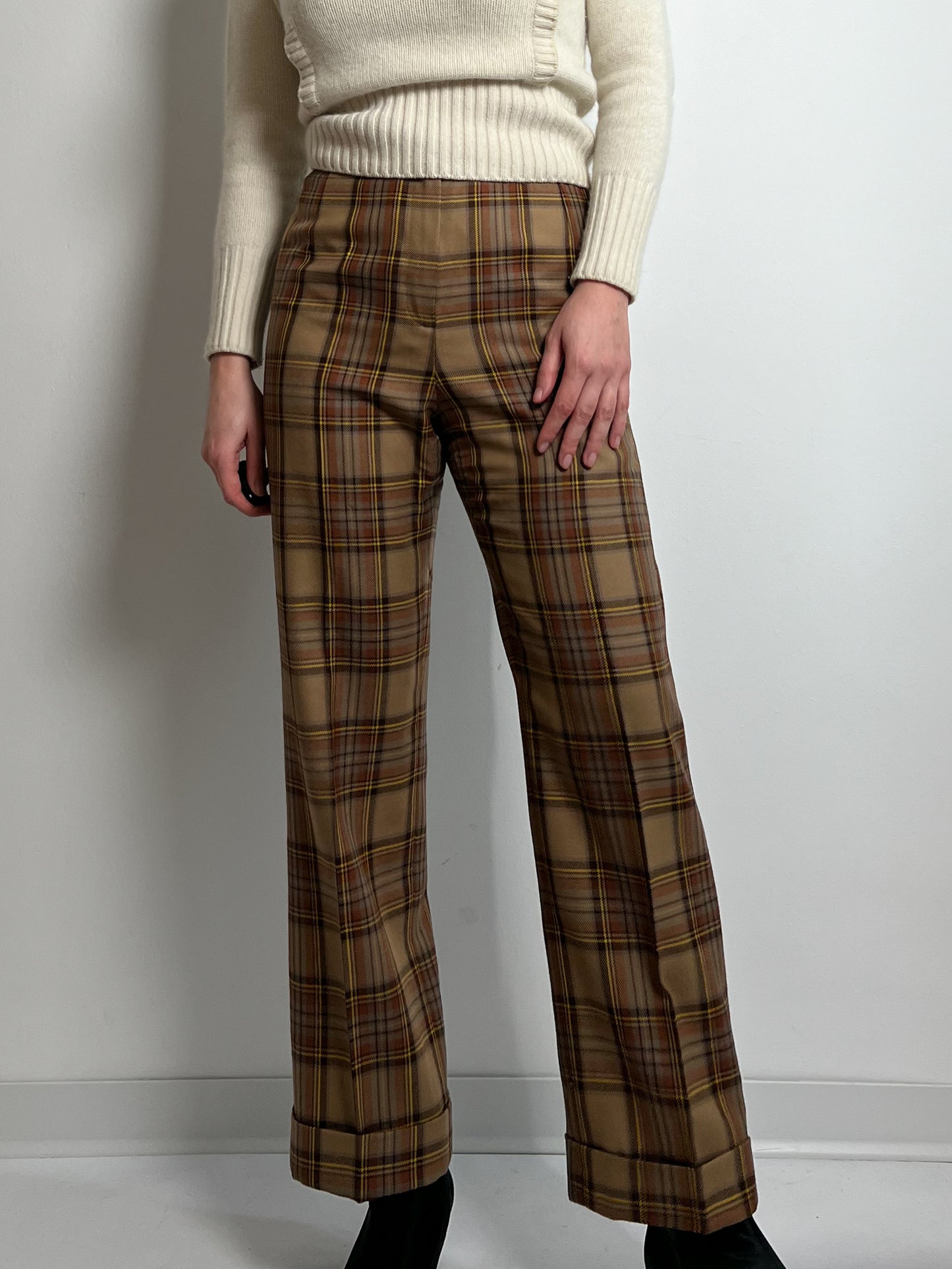 Pure wool tailored tartan pants