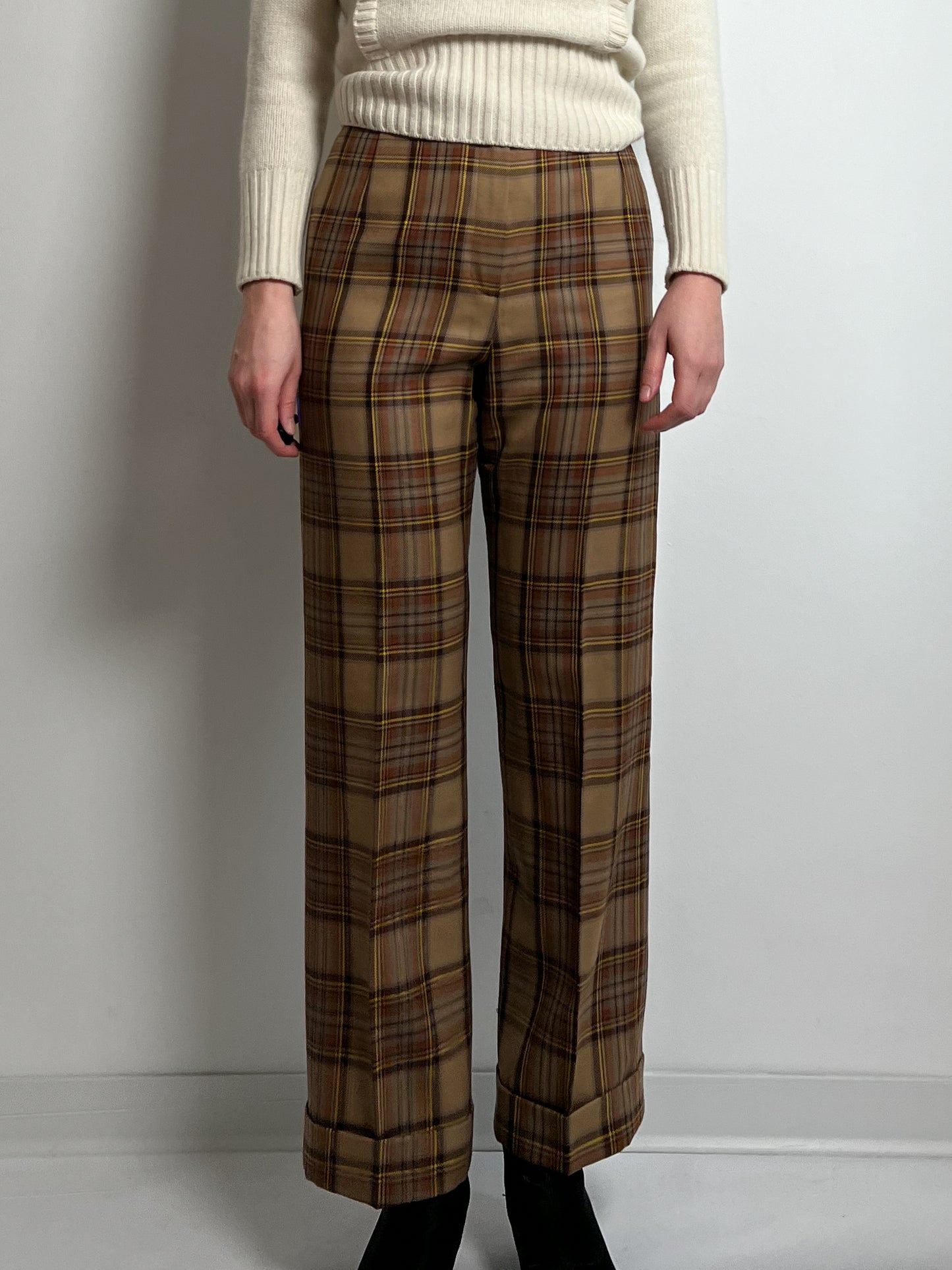 Pure wool tailored tartan pants