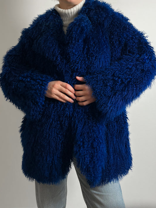 Vintage electric blue mongolia fur