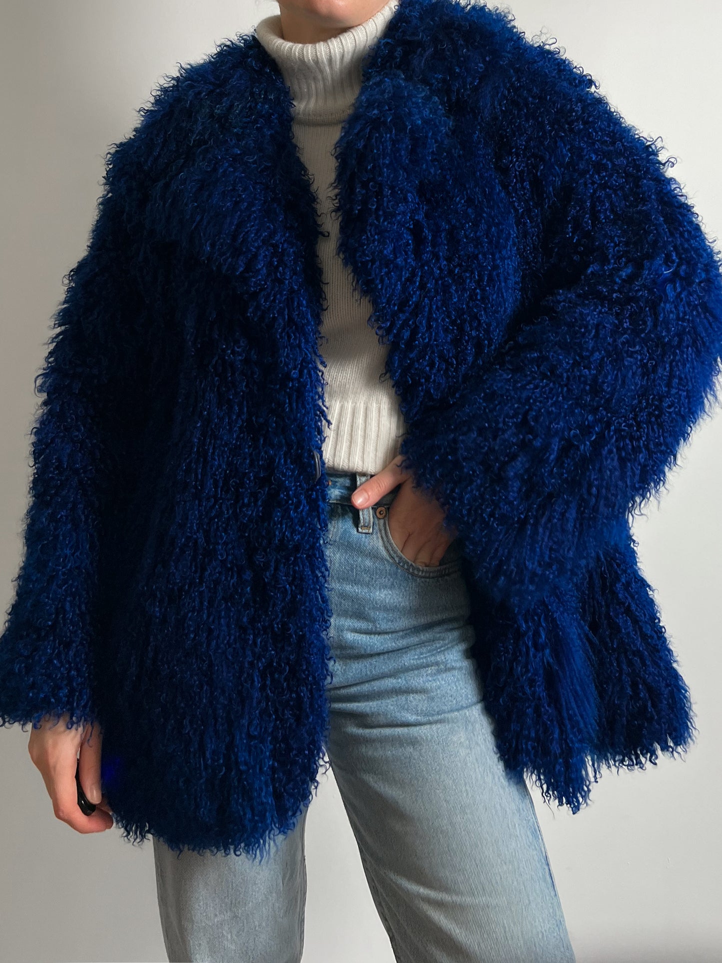 Vintage electric blue mongolia fur