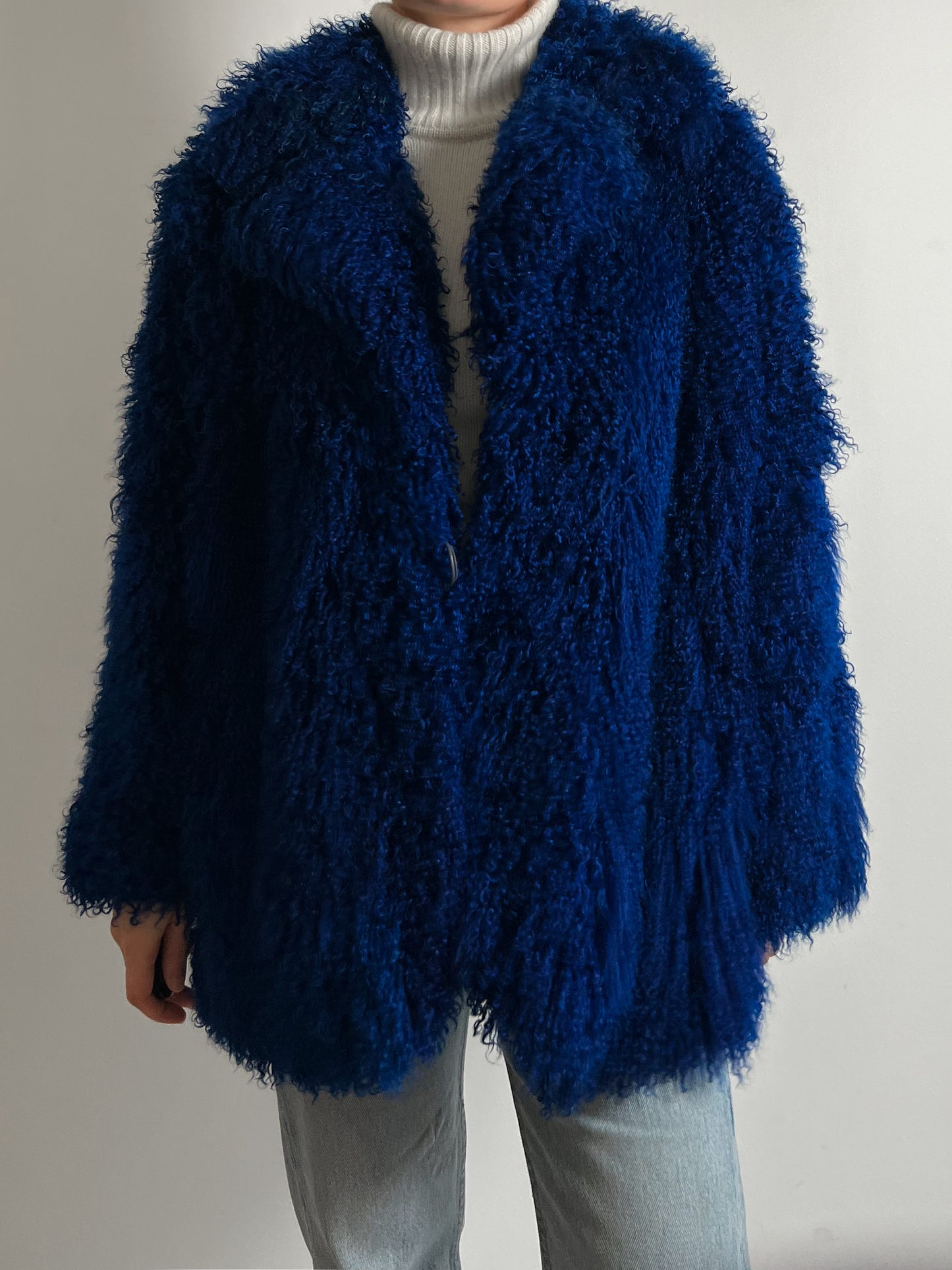 Vintage electric blue mongolia fur