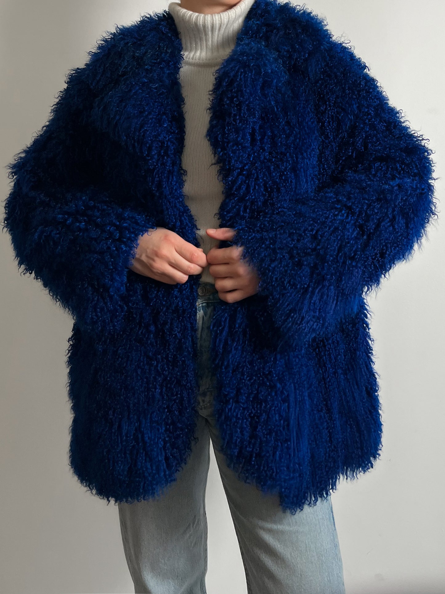 Vintage electric blue mongolia fur