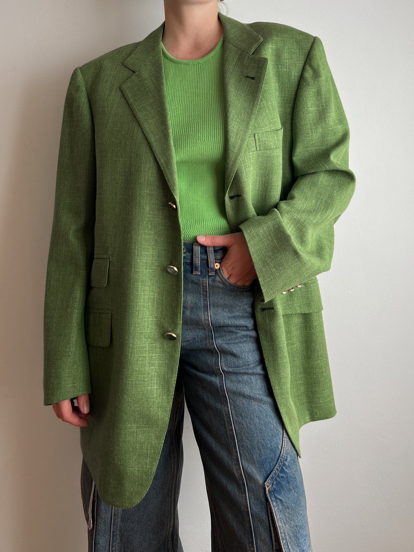 Linen blend green blazer