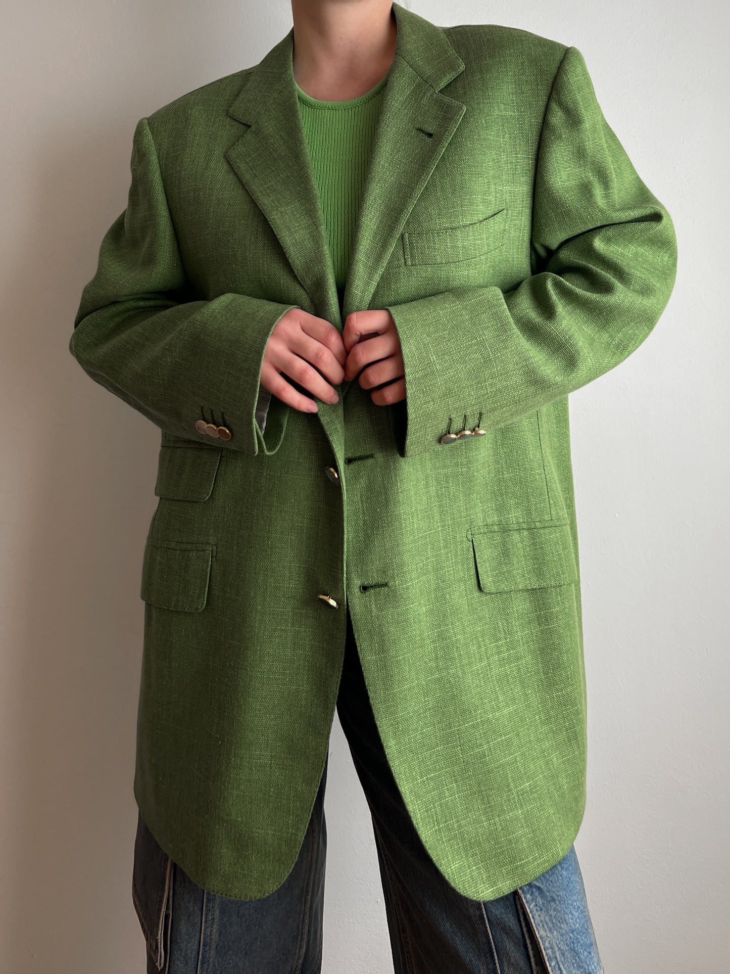 Linen blend green blazer