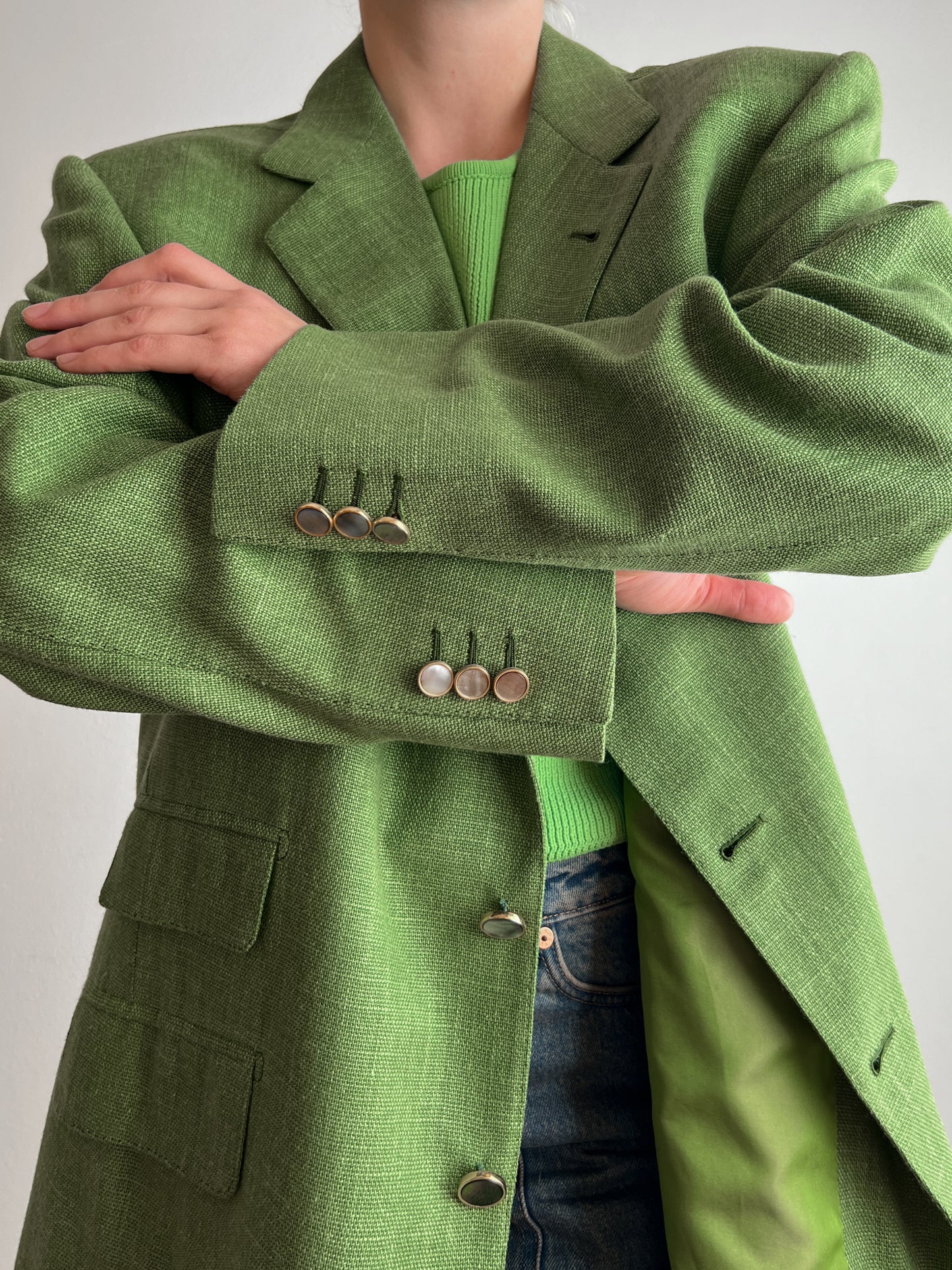 Linen blend green blazer