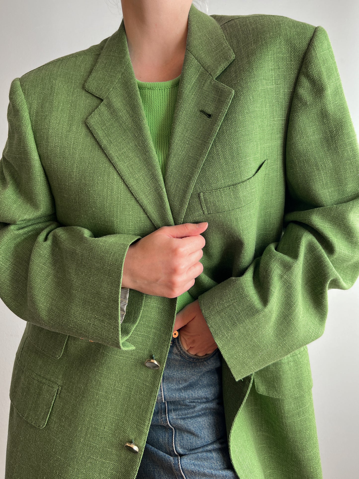 Linen blend green blazer