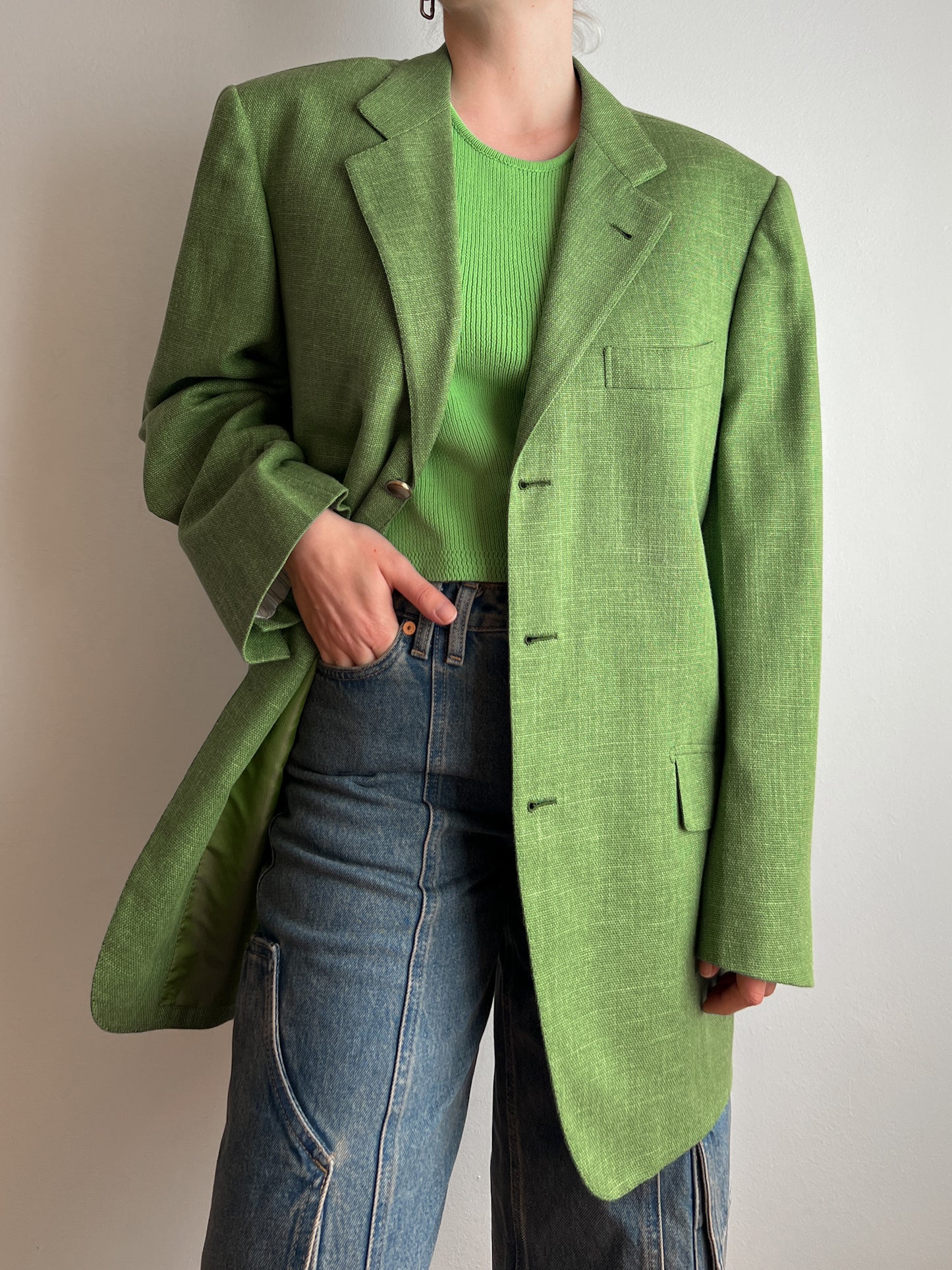 Linen blend green blazer